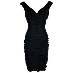 S/S 2003 Yves Saint Laurent Tom Ford 50's Pin-Up Black Silk Ruched Wiggle Dress