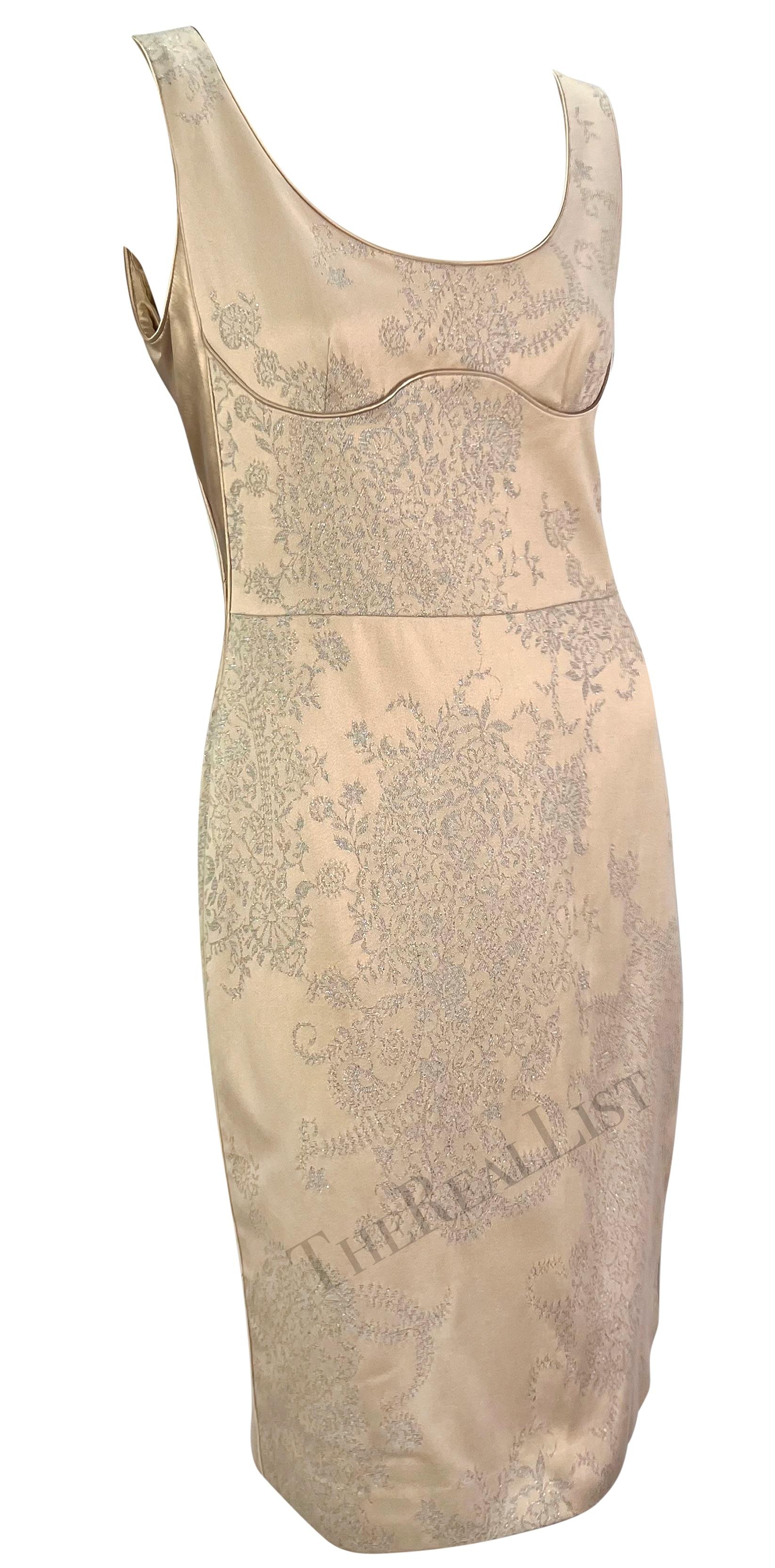 S/S 2004 Alexander McQueen Contour Panel Light Pink Metallic Floral Mini Dress For Sale 2