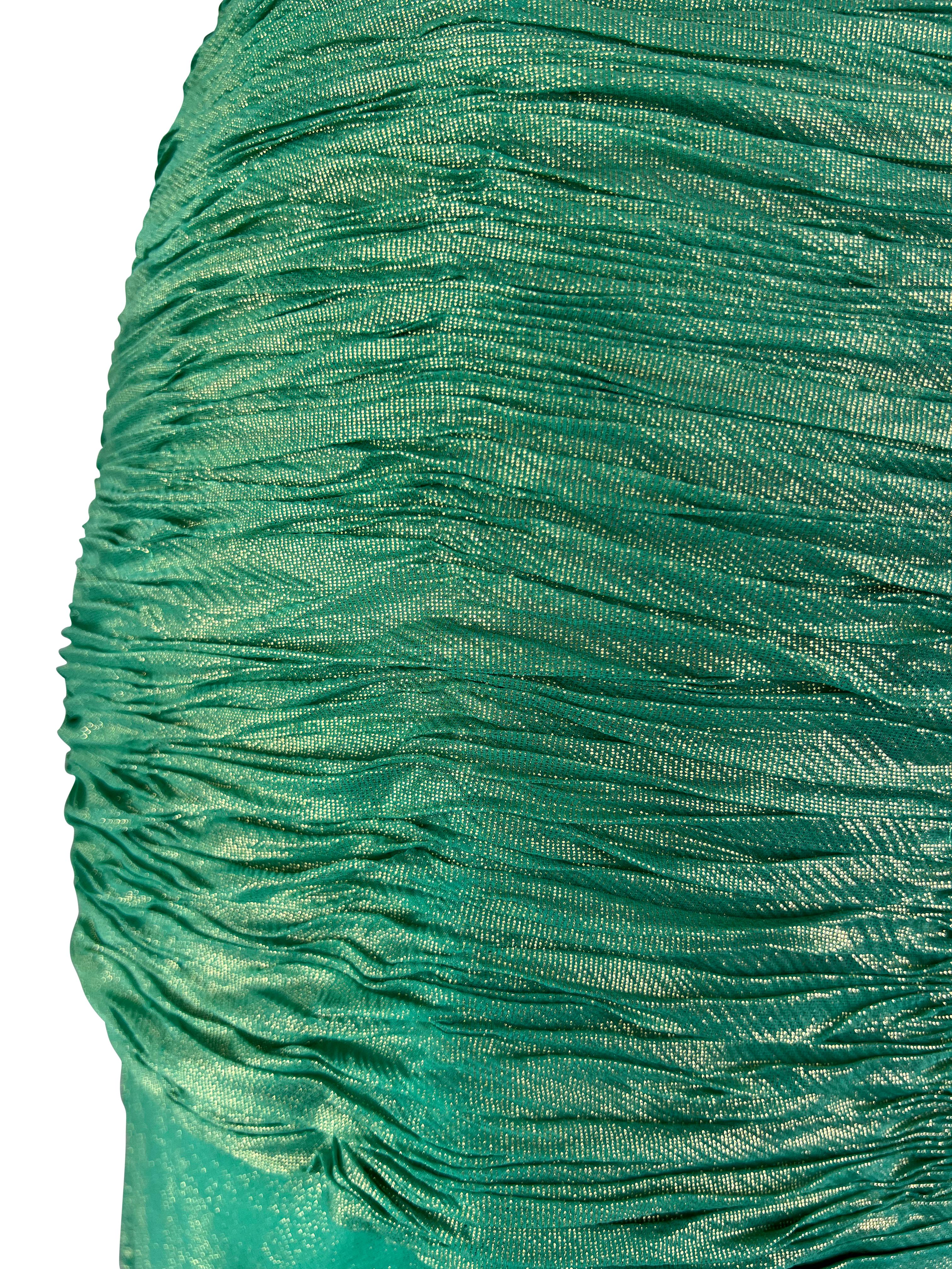 S/S 2004 Atelier Versace by Donatella Metallic Green Halterneck Runway Gown  For Sale 6