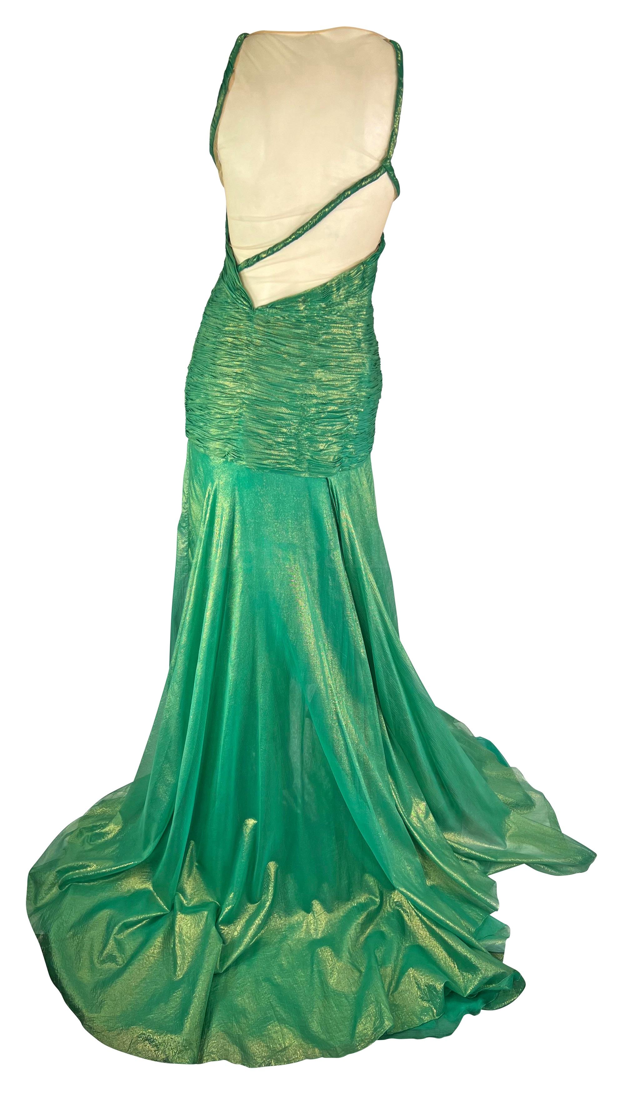S/S 2004 Atelier Versace by Donatella Metallic Green Halterneck Runway Gown  For Sale 4