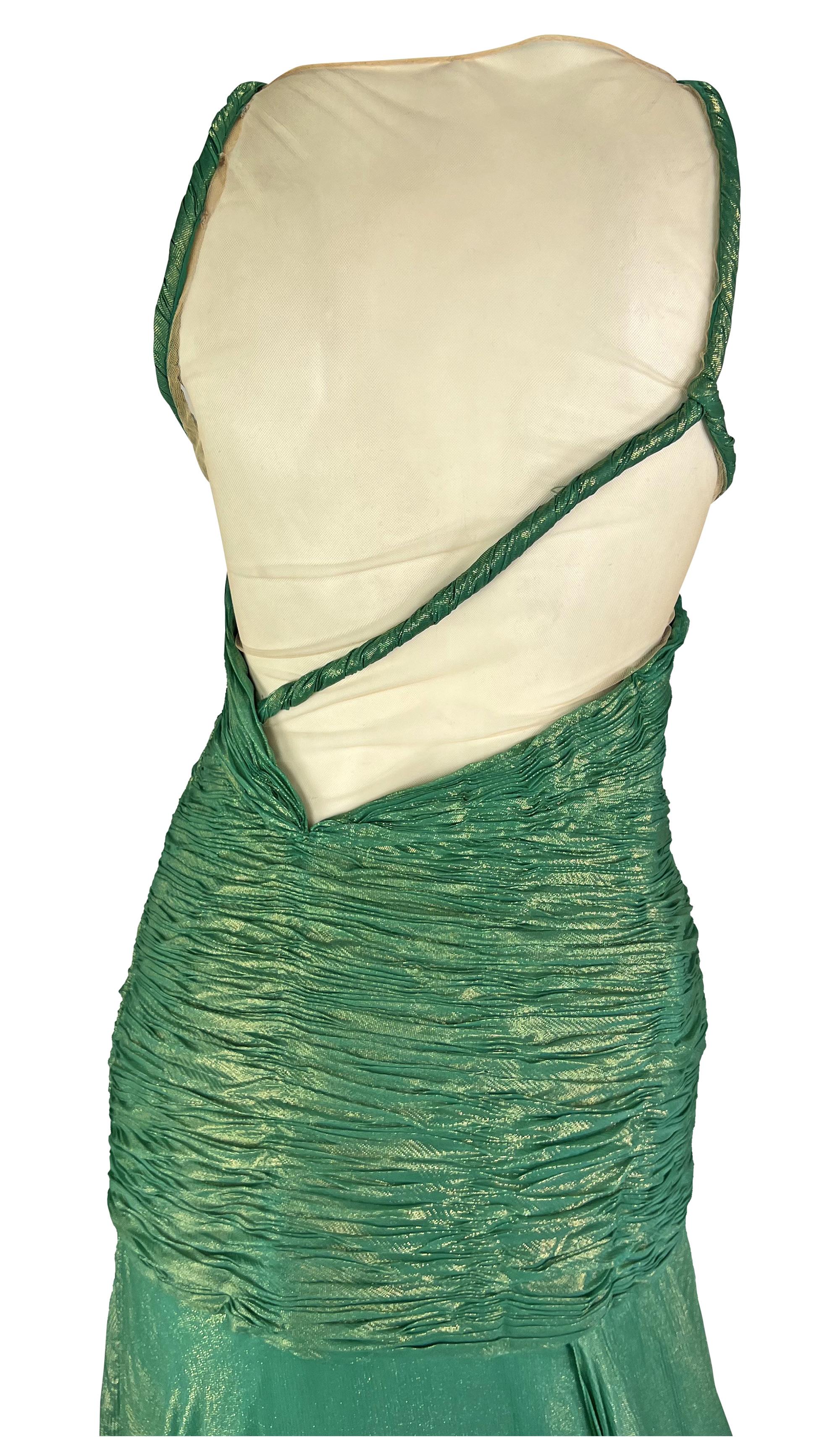 S/S 2004 Atelier Versace by Donatella Metallic Green Halterneck Runway Gown  For Sale 5