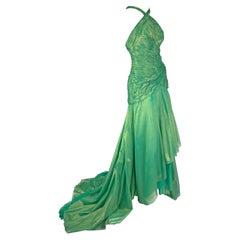 S/S 2004 Atelier Versace by Donatella Metallic Green Halterneck Runway Gown 