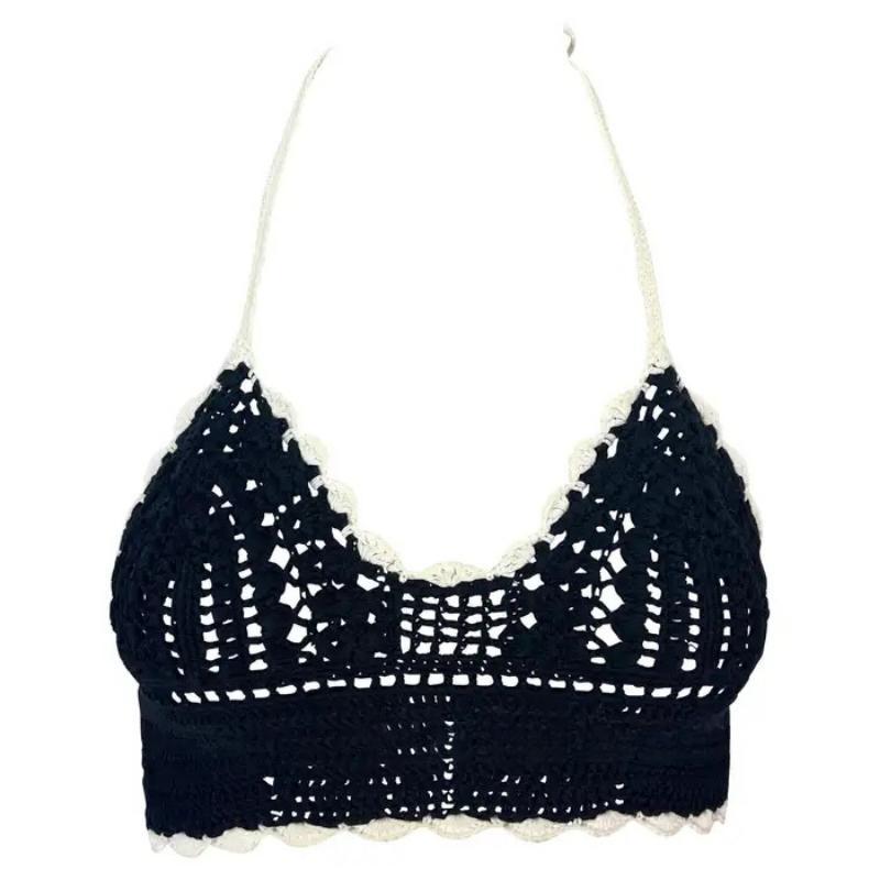 S/S 2004 Chanel by Karl Lagerfeld Bralette dos nu en crochet noir