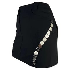 S/S 2004 Christian Dior Black Silver Logo Medallion Mini Skirt