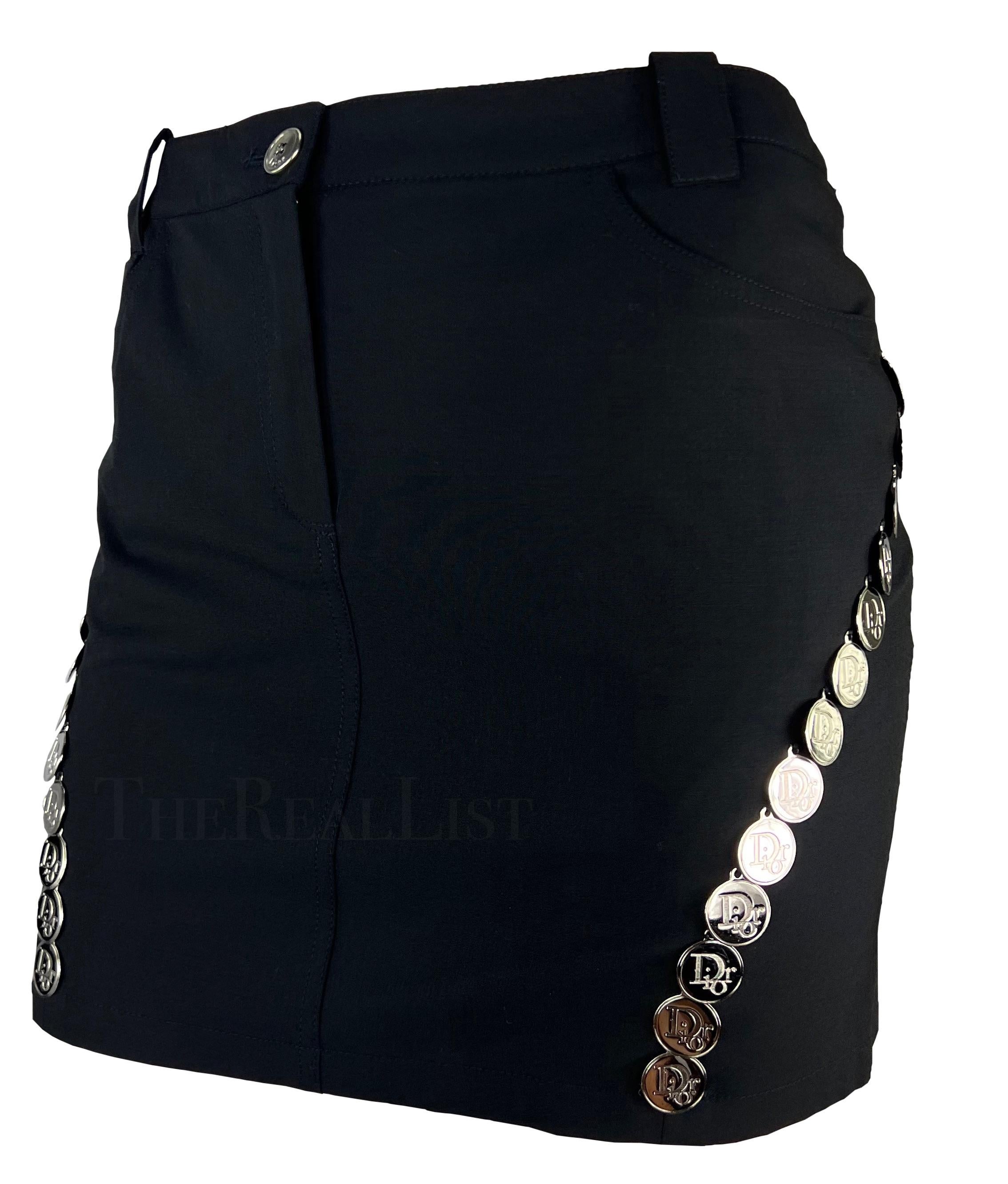 S/S 2004 Christian Dior Black Silver Logo Medallion Mini Skirt In Excellent Condition For Sale In West Hollywood, CA