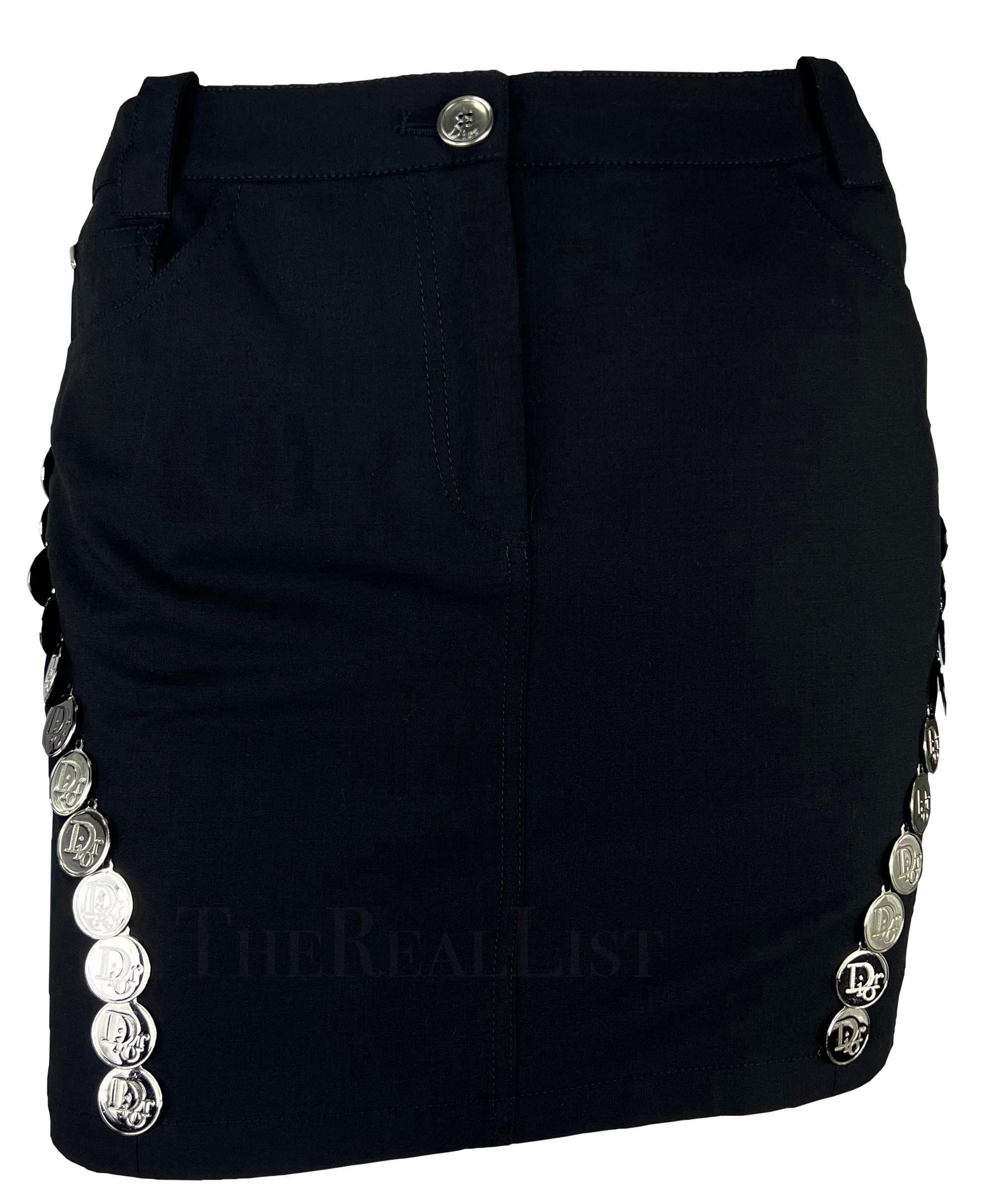 Women's S/S 2004 Christian Dior Black Silver Logo Medallion Mini Skirt For Sale