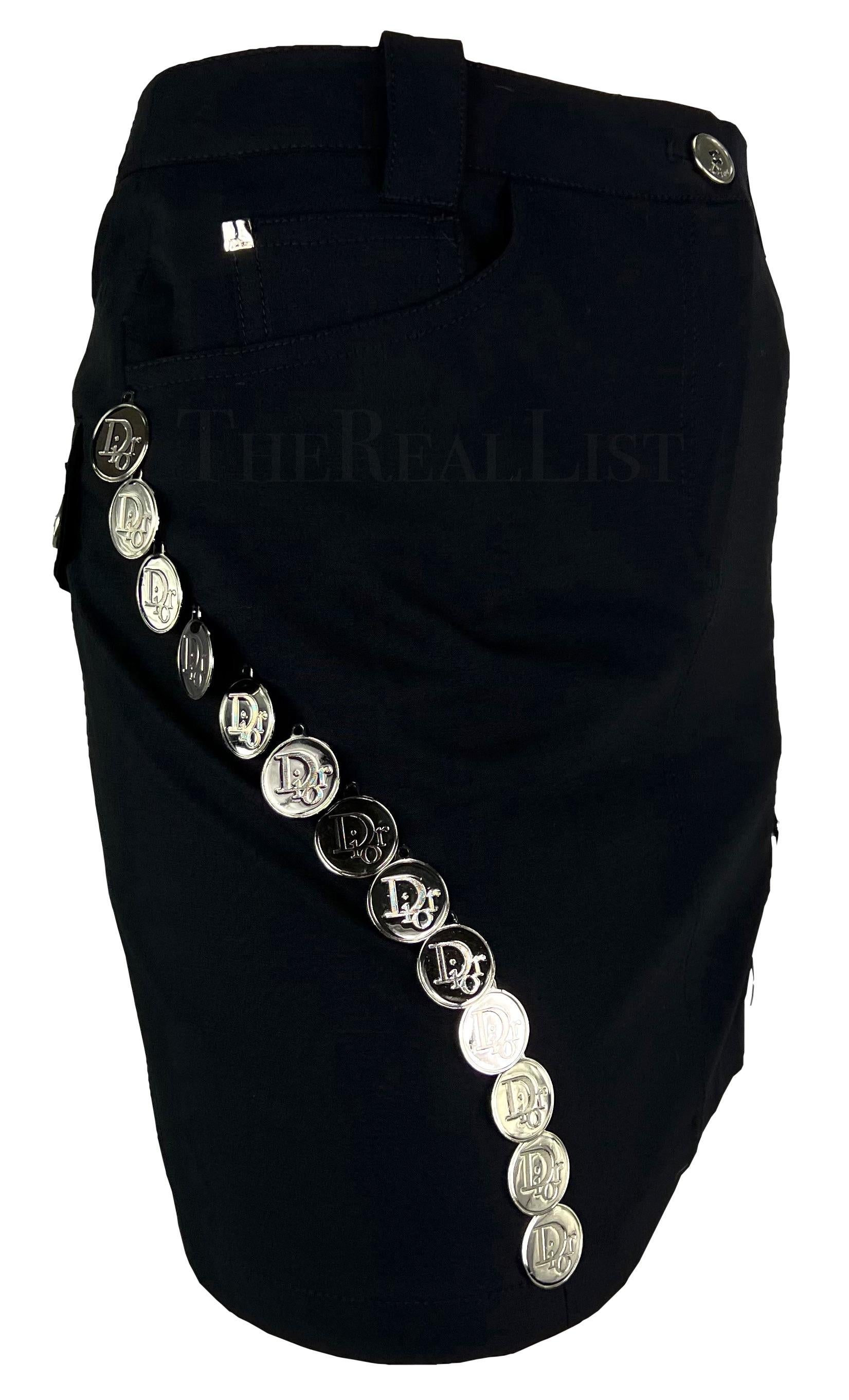 S/S 2004 Christian Dior Black Silver Logo Medallion Mini Skirt For Sale 1