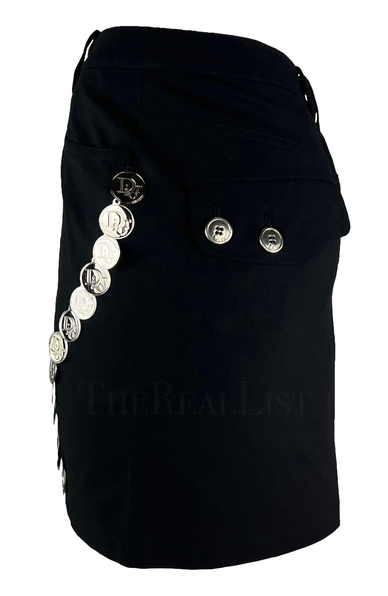 S/S 2004 Christian Dior Black Silver Logo Medallion Mini Skirt For Sale 4