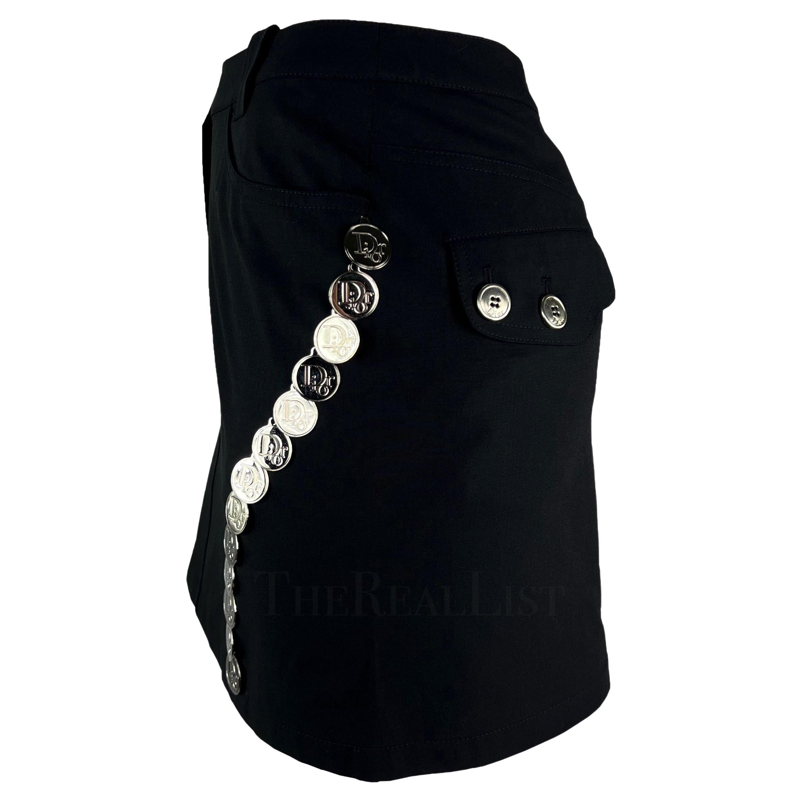 S/S 2004 Christian Dior Black Silver Logo Medallion Mini Skirt For Sale 5