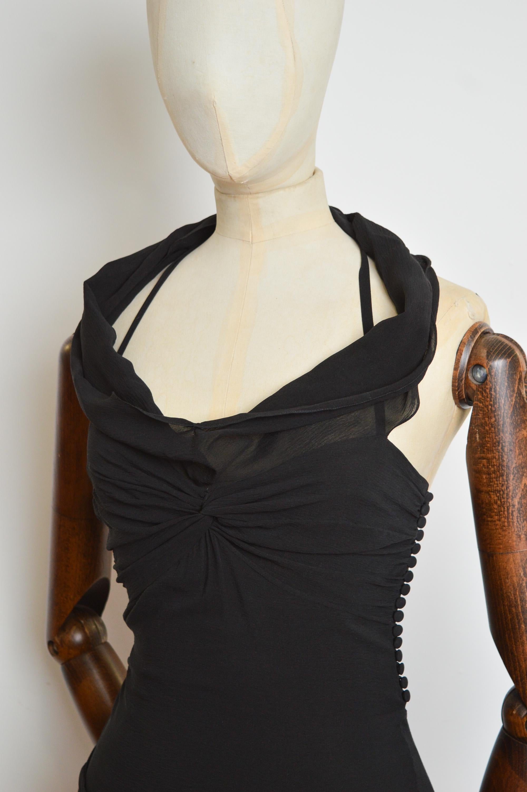 S/S 2004 Christian Dior by Galliano Vestido Mini Vestido de Crepé Negro de Seda Cortado al Bies en venta 6