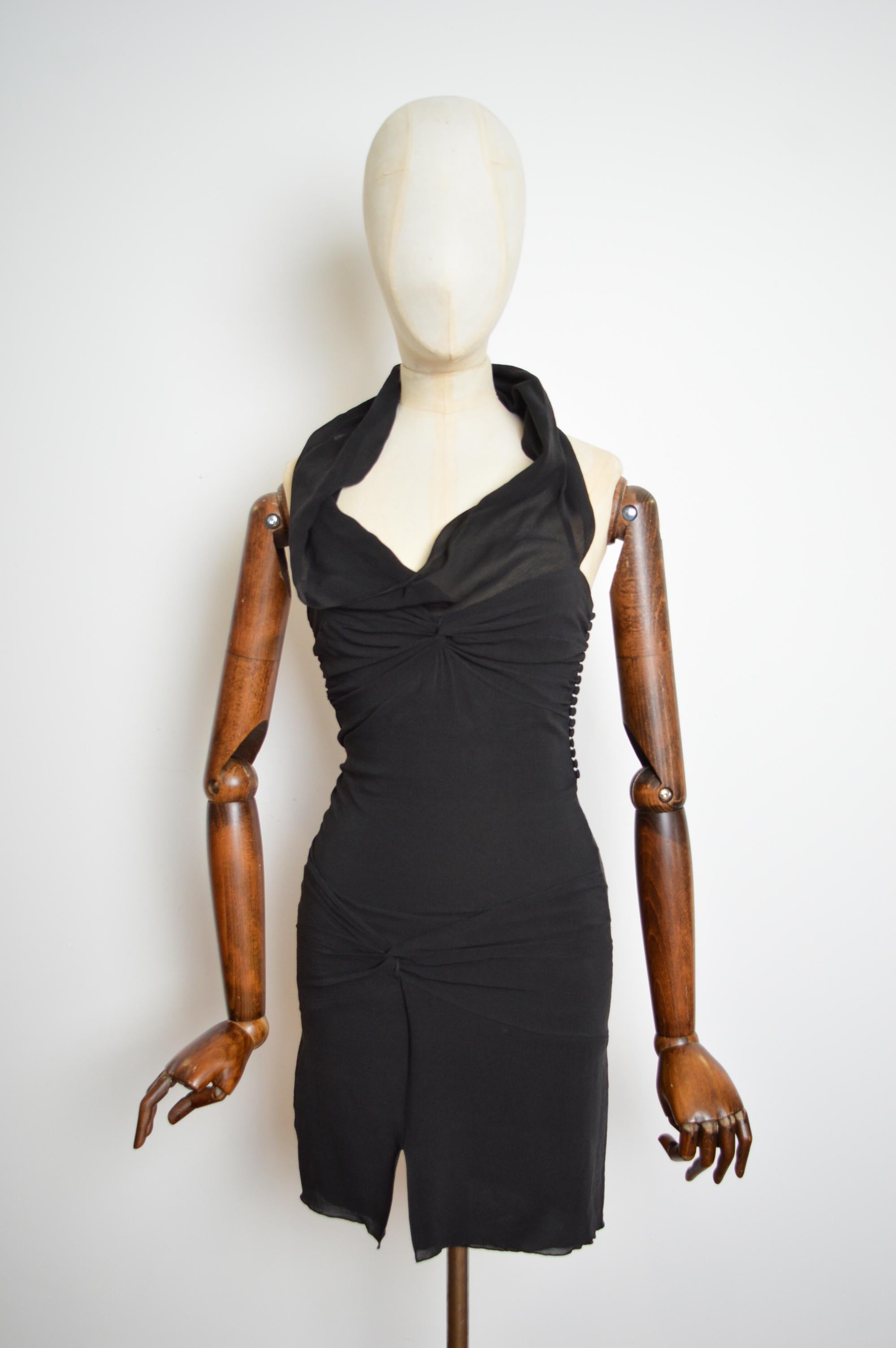 S/S 2004 Christian Dior by Galliano Vestido Mini Vestido de Crepé Negro de Seda Cortado al Bies en venta 8