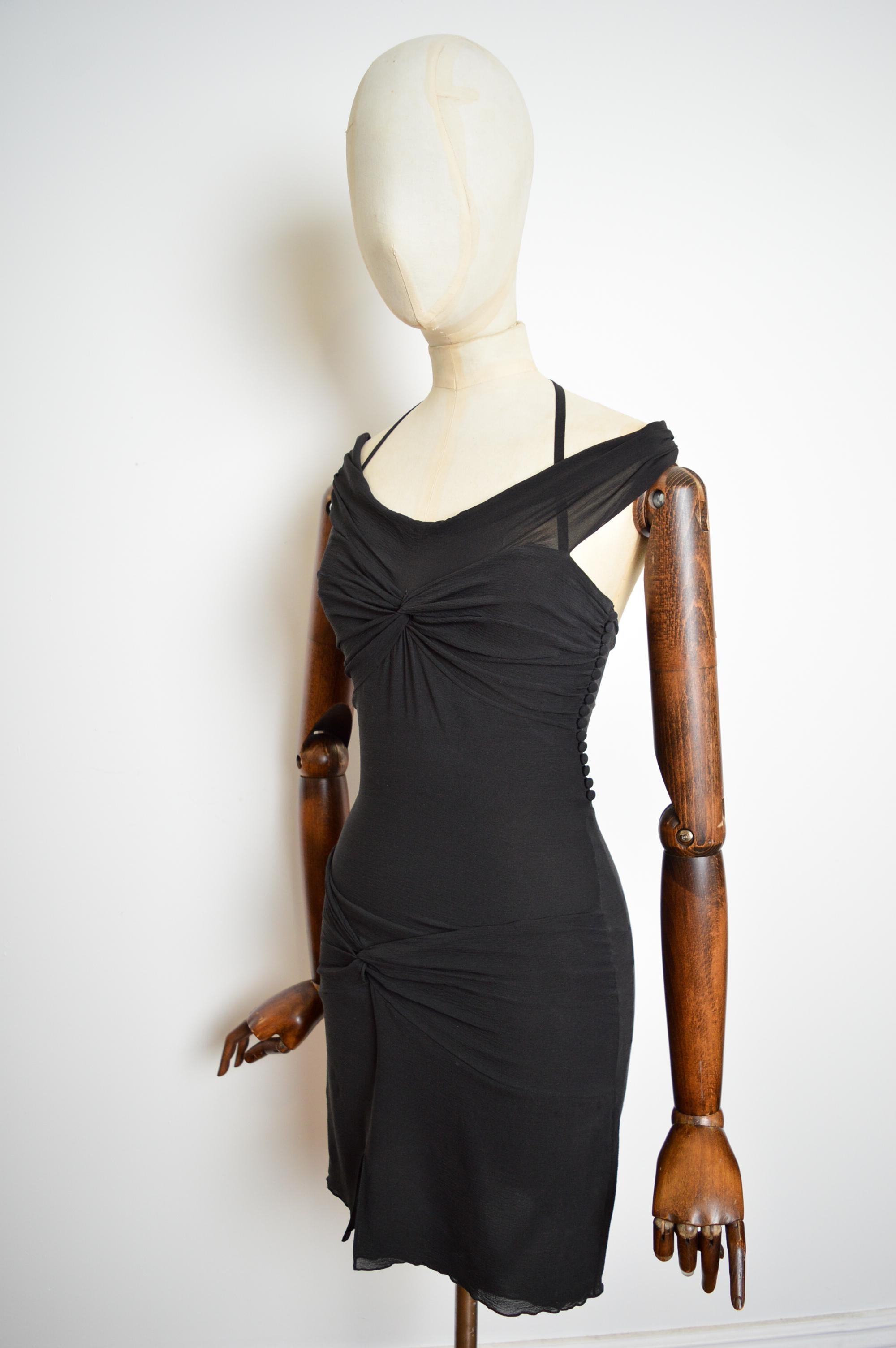 S/S 2004 Christian Dior by Galliano Vestido Mini Vestido de Crepé Negro de Seda Cortado al Bies en venta 9
