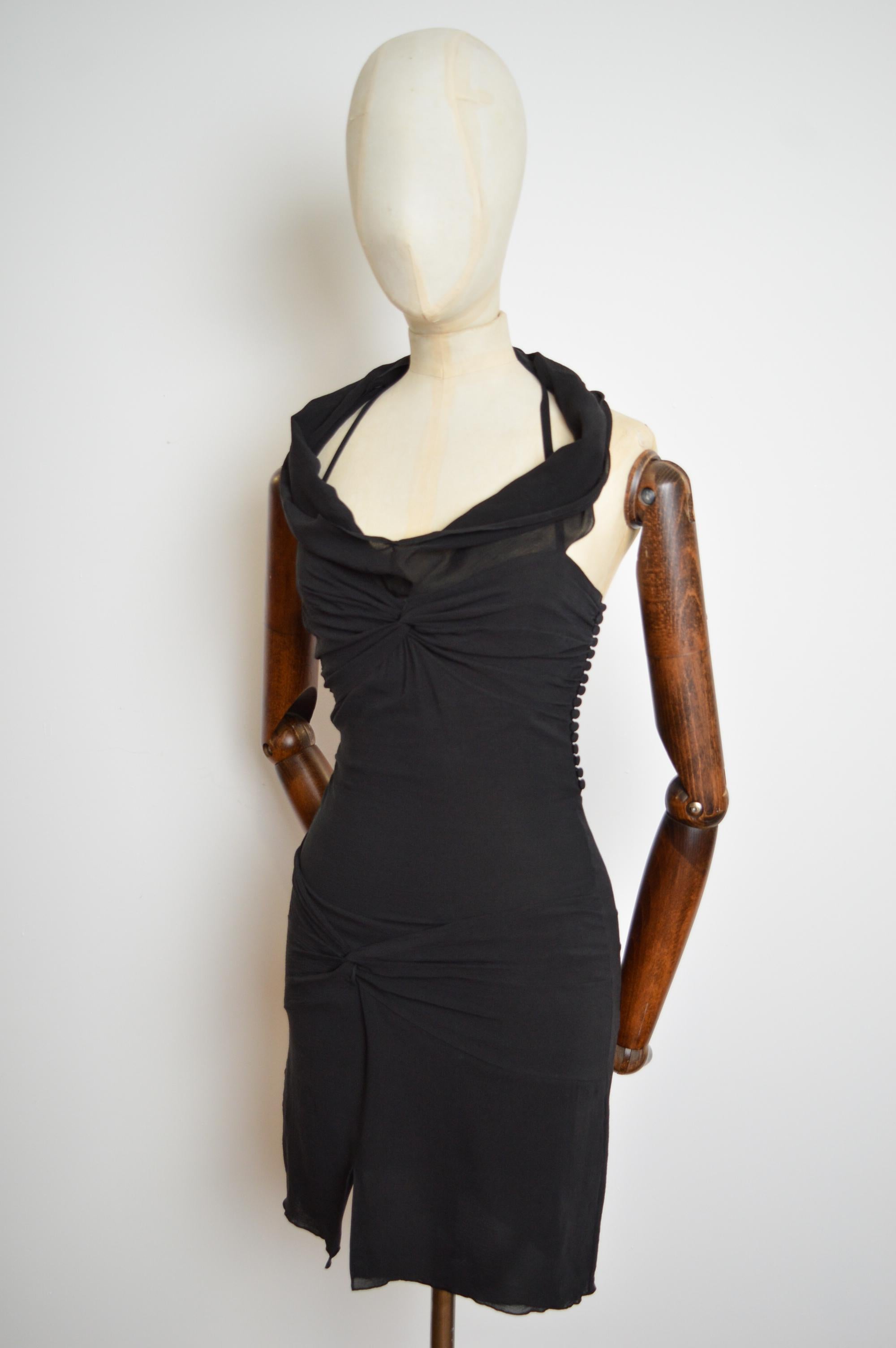 S/S 2004 Christian Dior by Galliano Vestido Mini Vestido de Crepé Negro de Seda Cortado al Bies en venta 12