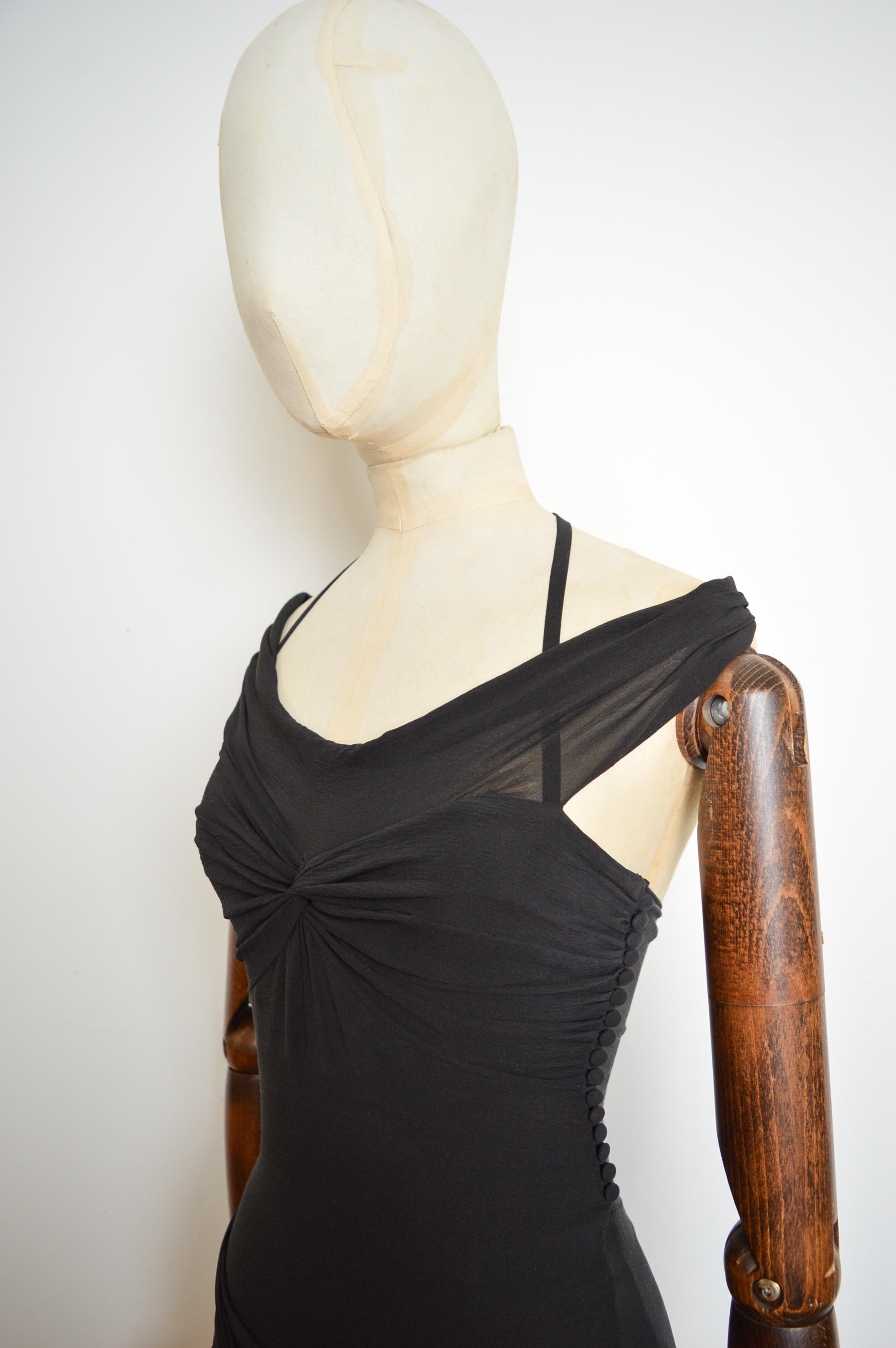 S/S 2004 Christian Dior by Galliano Vestido Mini Vestido de Crepé Negro de Seda Cortado al Bies en Bueno estado para la venta en Sheffield, GB