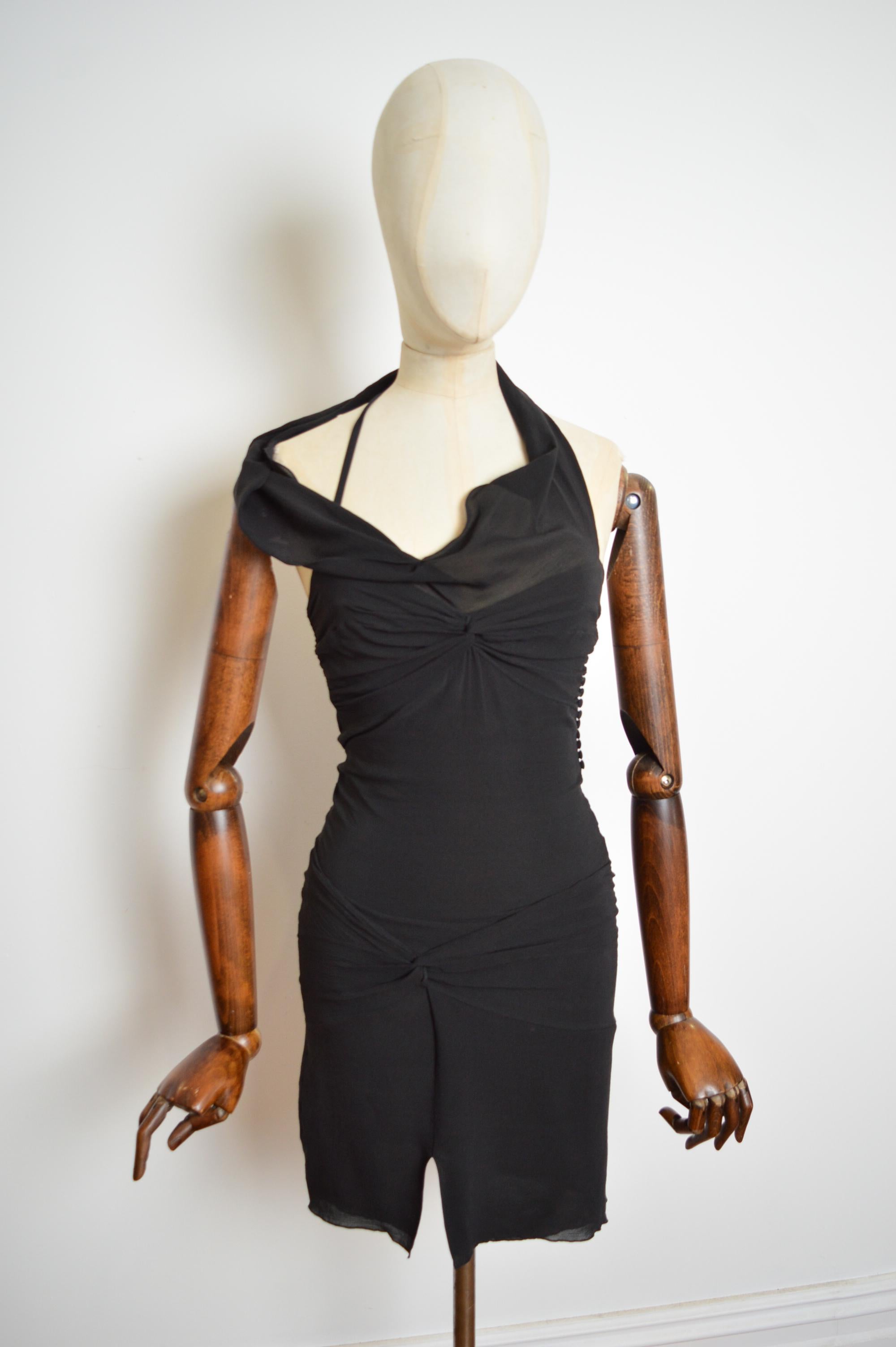 De las mujeres S/S 2004 Christian Dior by Galliano Vestido Mini Vestido de Crepé Negro de Seda Cortado al Bies en venta