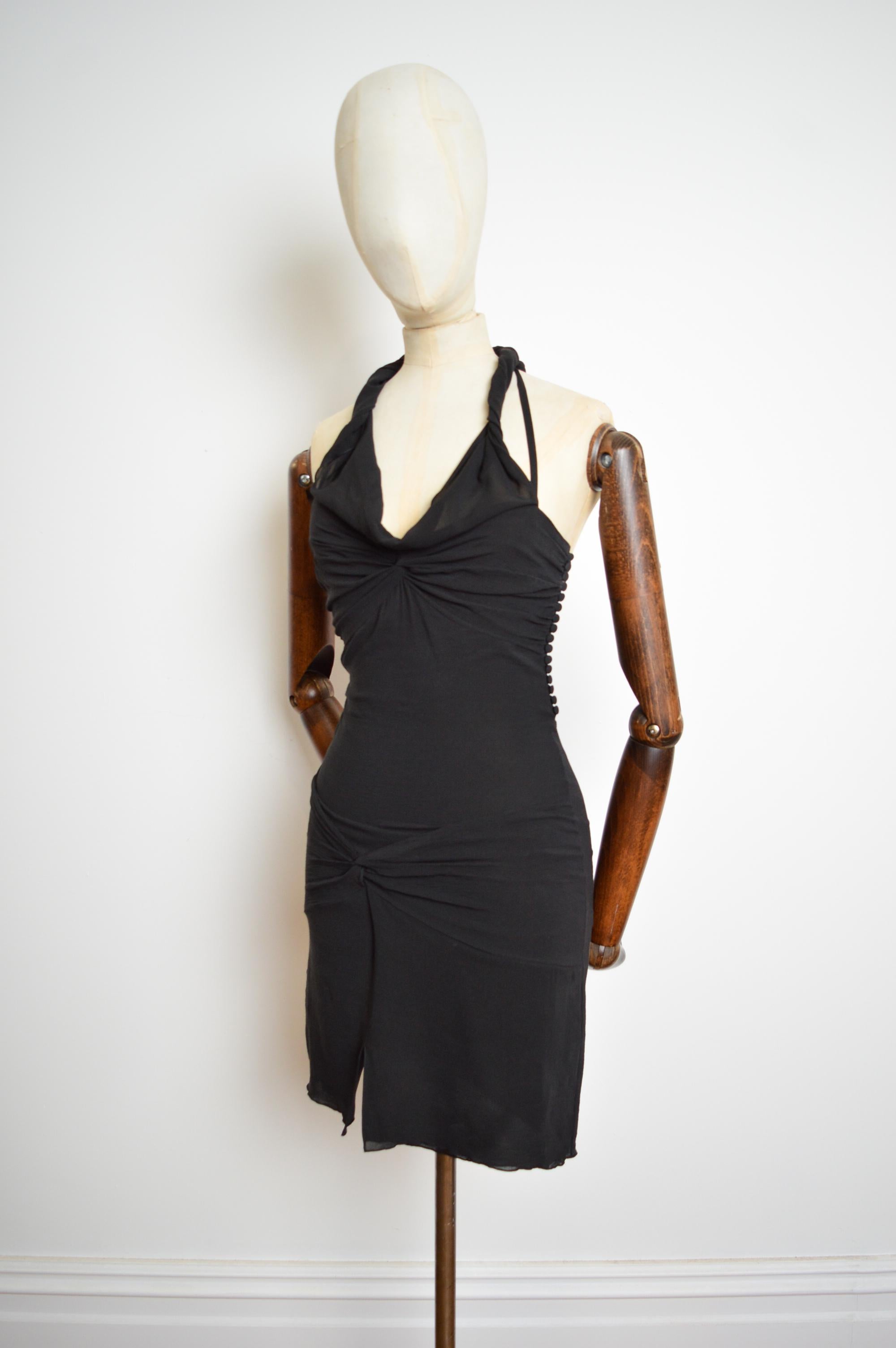 S/S 2004 Christian Dior by Galliano Vestido Mini Vestido de Crepé Negro de Seda Cortado al Bies en venta 2