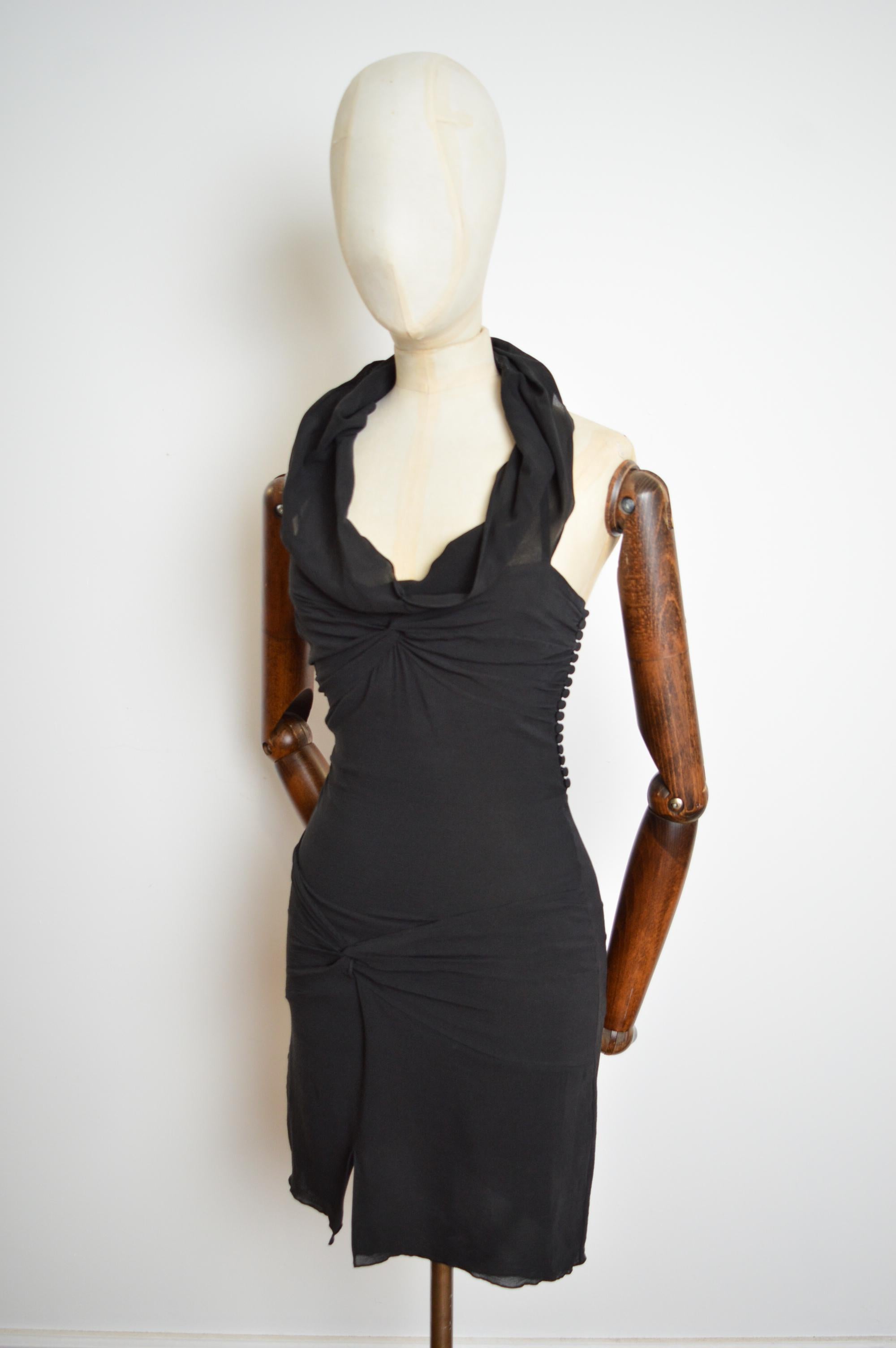 S/S 2004 Christian Dior by Galliano Vestido Mini Vestido de Crepé Negro de Seda Cortado al Bies en venta 4