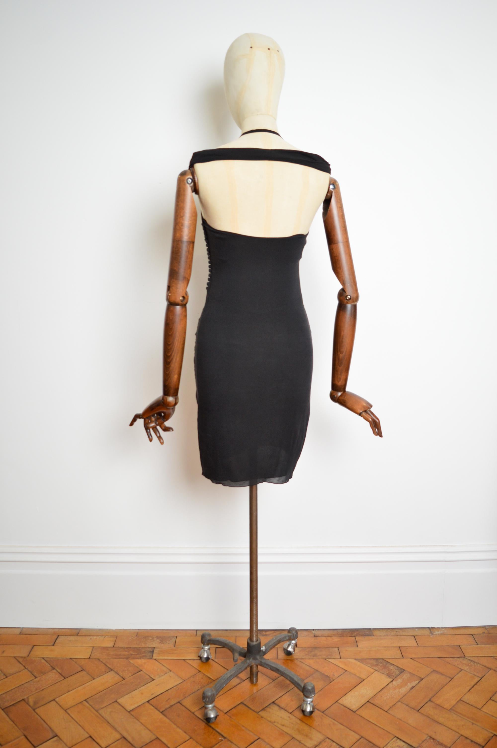 S/S 2004 Christian Dior by Galliano Vestido Mini Vestido de Crepé Negro de Seda Cortado al Bies en venta 5