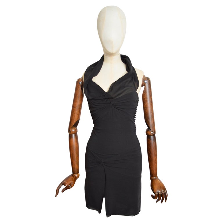 S/S 2004 Christian Dior by Galliano Dress Bias Cut Silk Black Crepe Mini  Dress