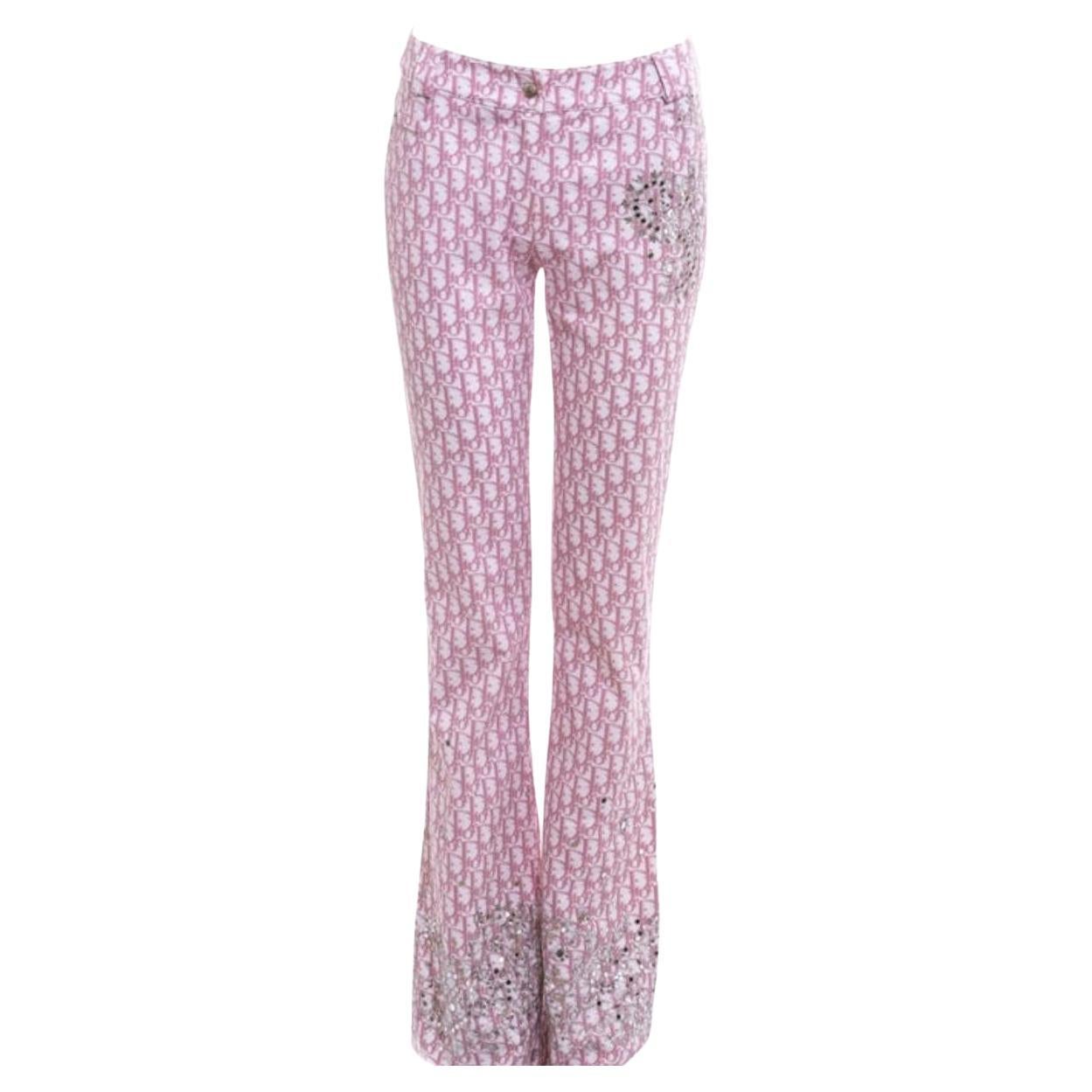 S/S 2004 Christian Dior by John Galliano baby pink monogram embellished  jeans For Sale at 1stDibs
