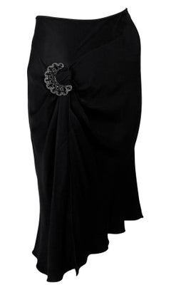 S/S 2004 Christian Dior by John Galliano Black Satin Rhinestone Brooch Skirt