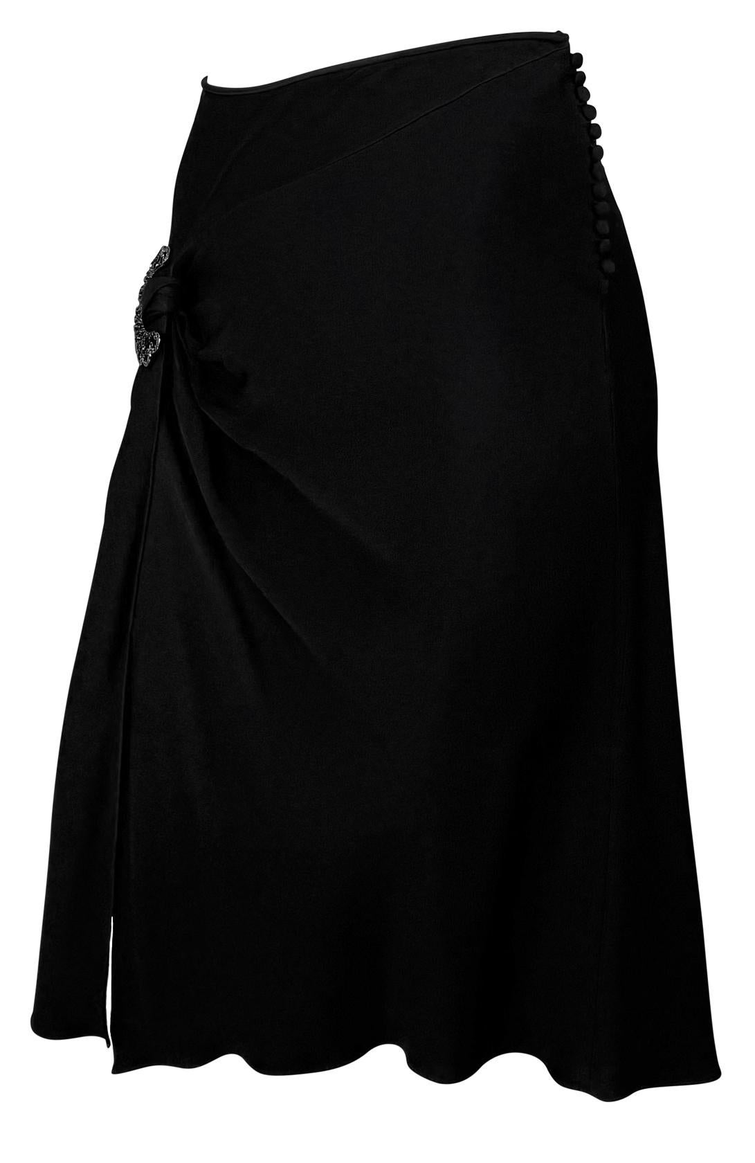 S/S 2004 Christian Dior by John Galliano Black Satin Rhinestone Brooch Skirt For Sale 4