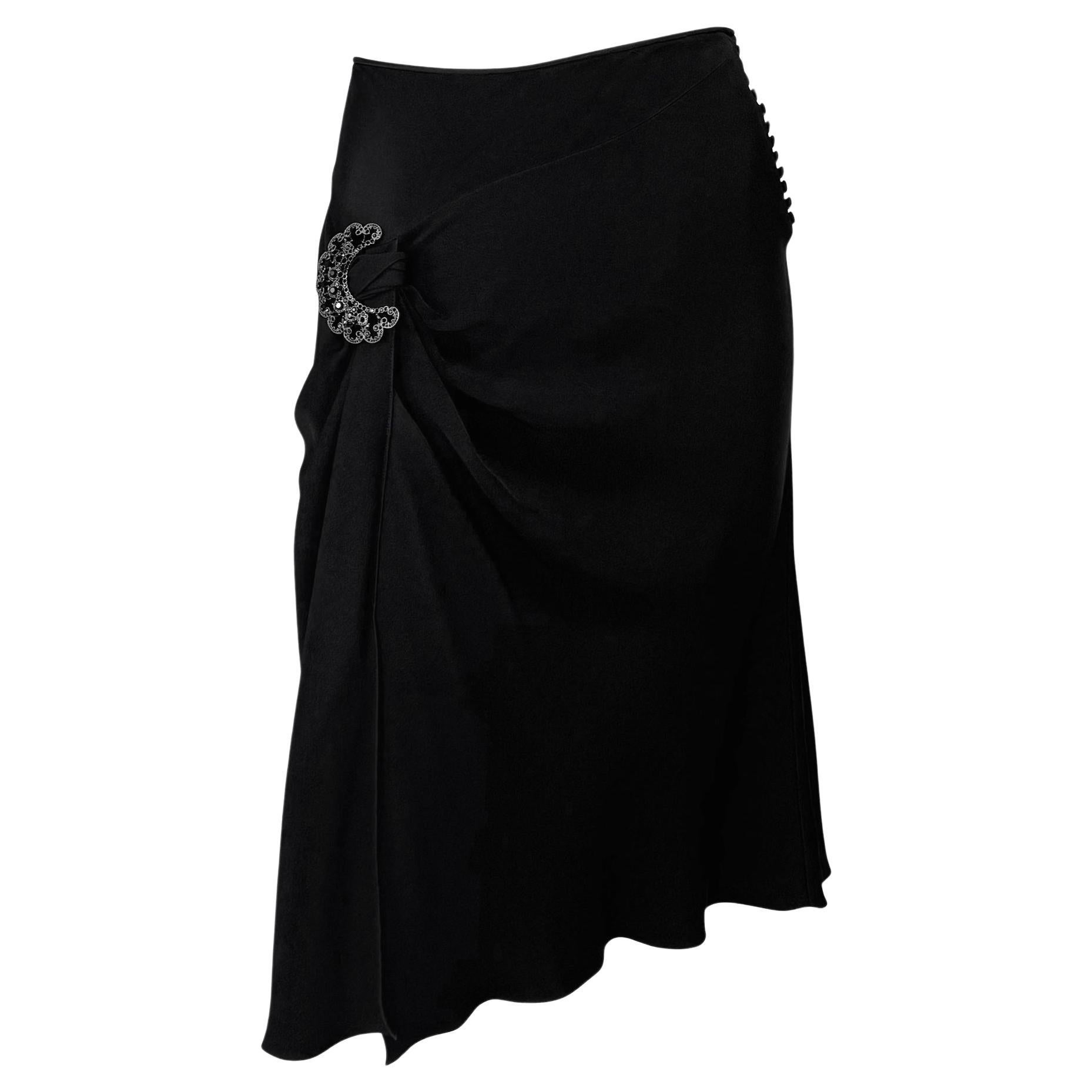 S/S 2004 Christian Dior by John Galliano Black Satin Rhinestone Brooch Skirt For Sale