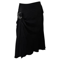 S/S 2004 Christian Dior by John Galliano Black Satin Rhinestone Brooch Skirt