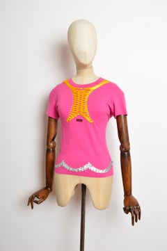 S/S 2004 Christian Dior by John Galliano Hot Pink Lace up Baby Tee T-Shirt