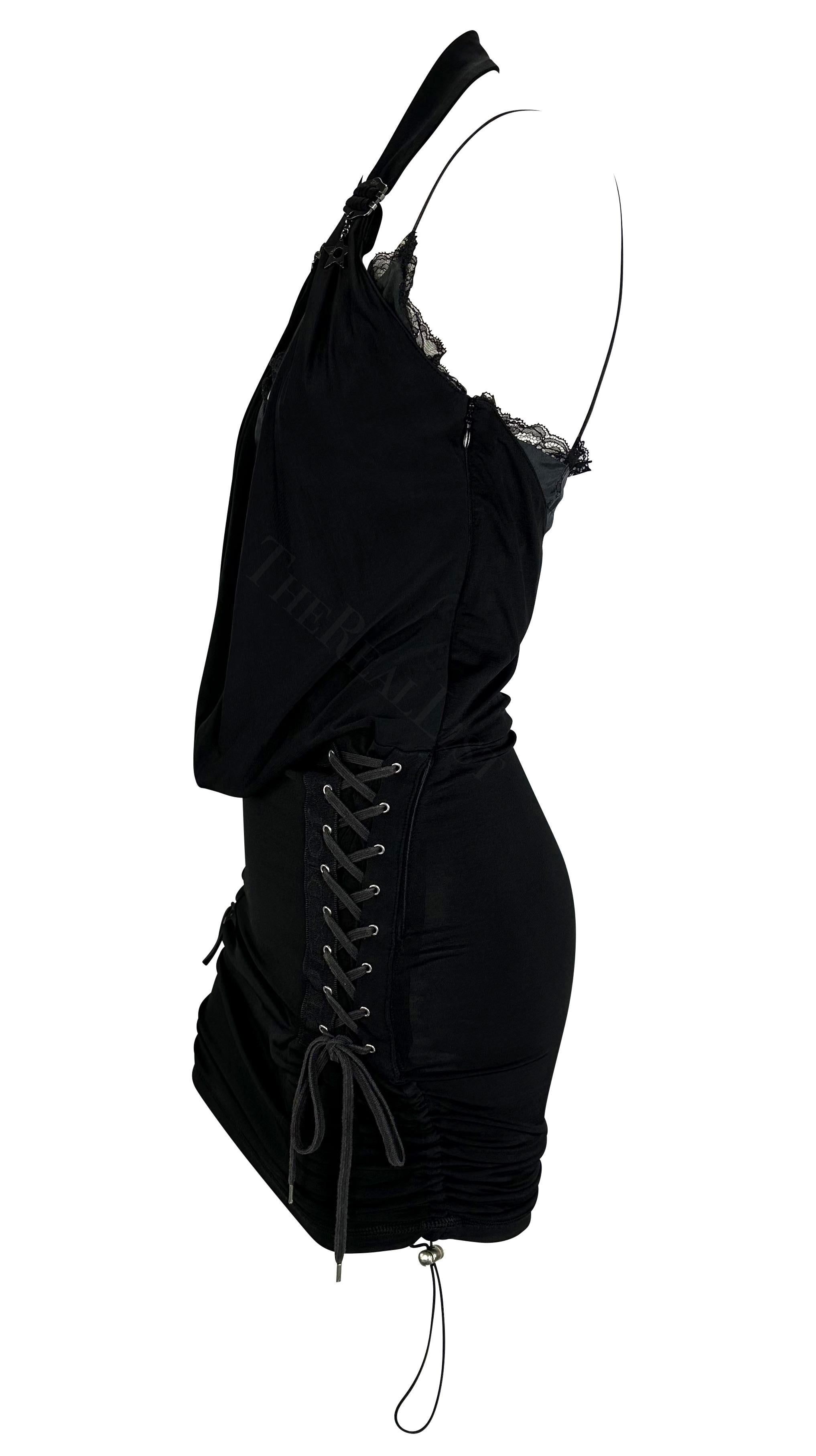 S/S 2004 Christian Dior by John Galliano Lace Up Cowl Halter Black Bodycon Dress Bon état - En vente à West Hollywood, CA