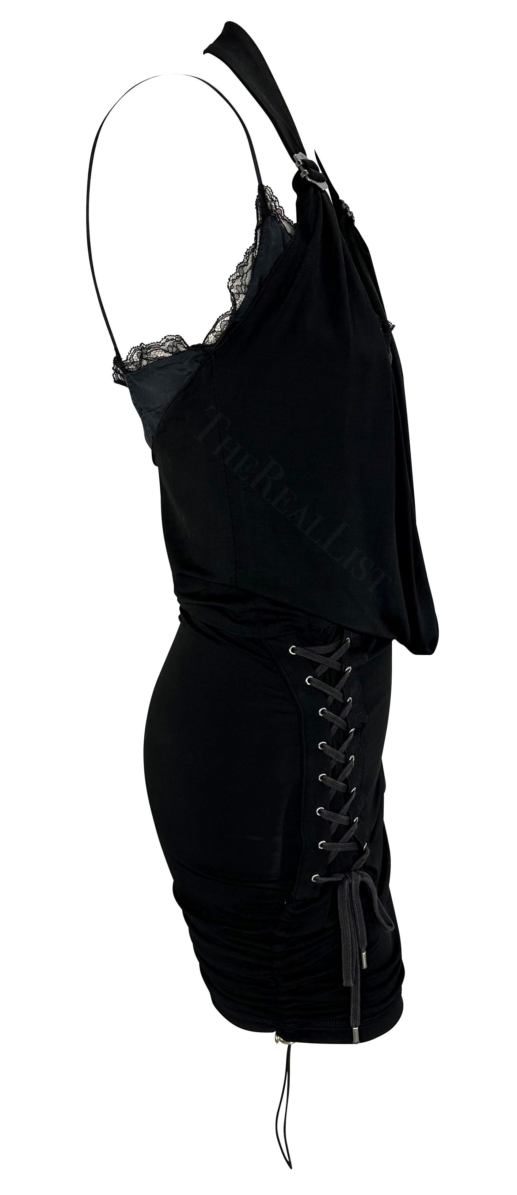 S/S 2004 Christian Dior by John Galliano Lace Up Cowl Halter Black Bodycon Dress For Sale 1