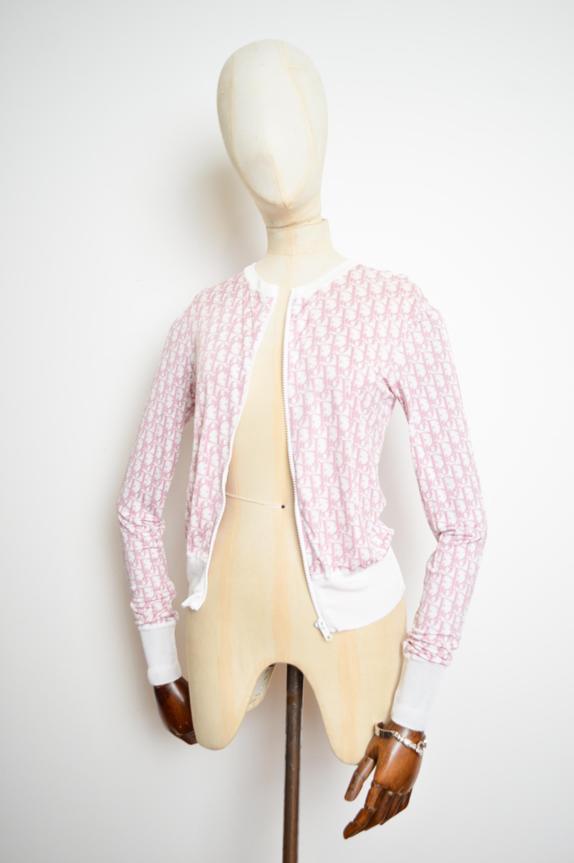S/S 2004 Christian Dior by John Galliano Pink Trotter monogram Cardigan Sweater In Good Condition In Sheffield, GB