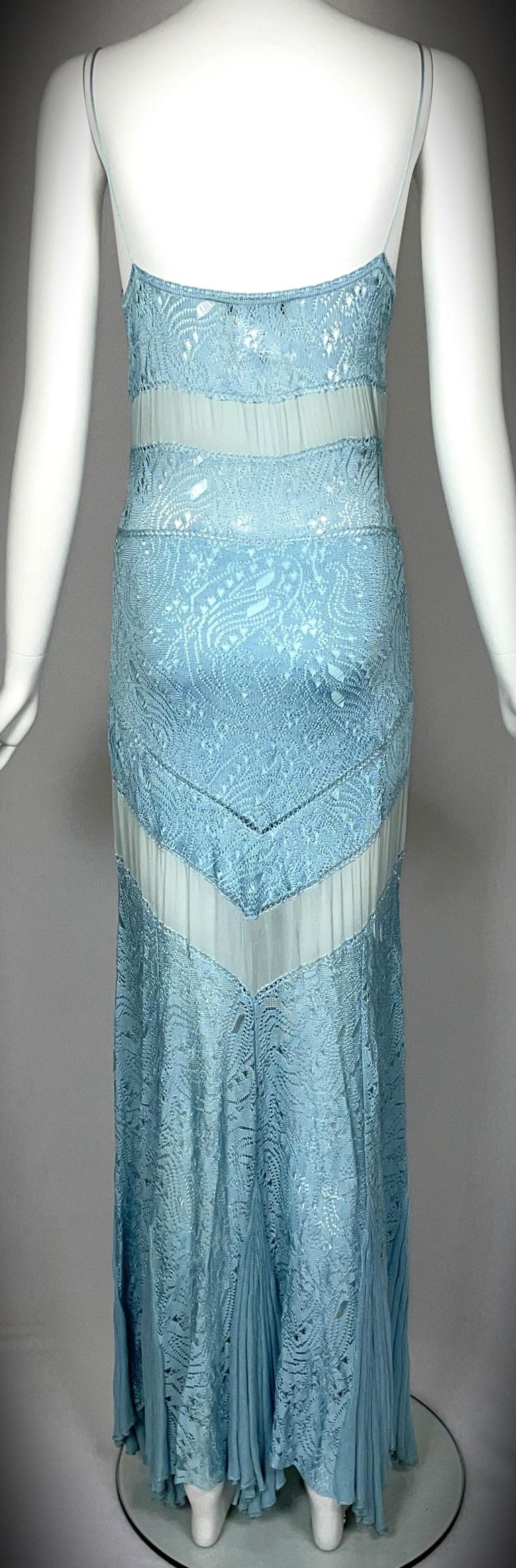 chinese dress ladies Vintage 2004 Christian Dior by John Galliano Ethereal Ice Blue Silk & Tulle  Tiered Bias-Cut Gown main image 0