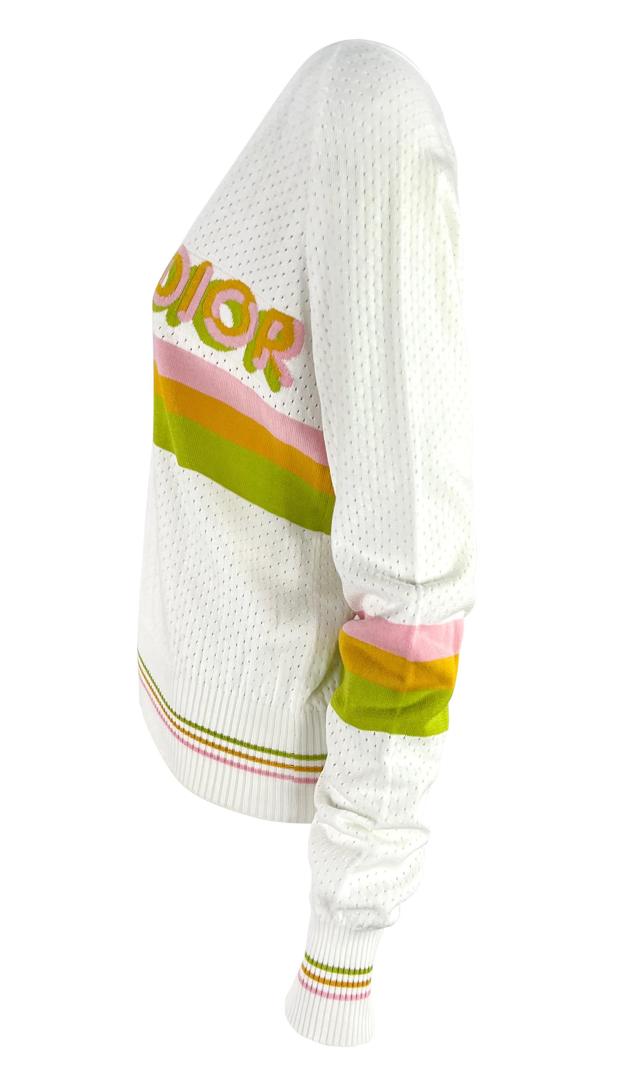 Women's S/S 2004 Christian Dior by John Galliano Sheer Perforated Knit White Logo V-Neck For Sale