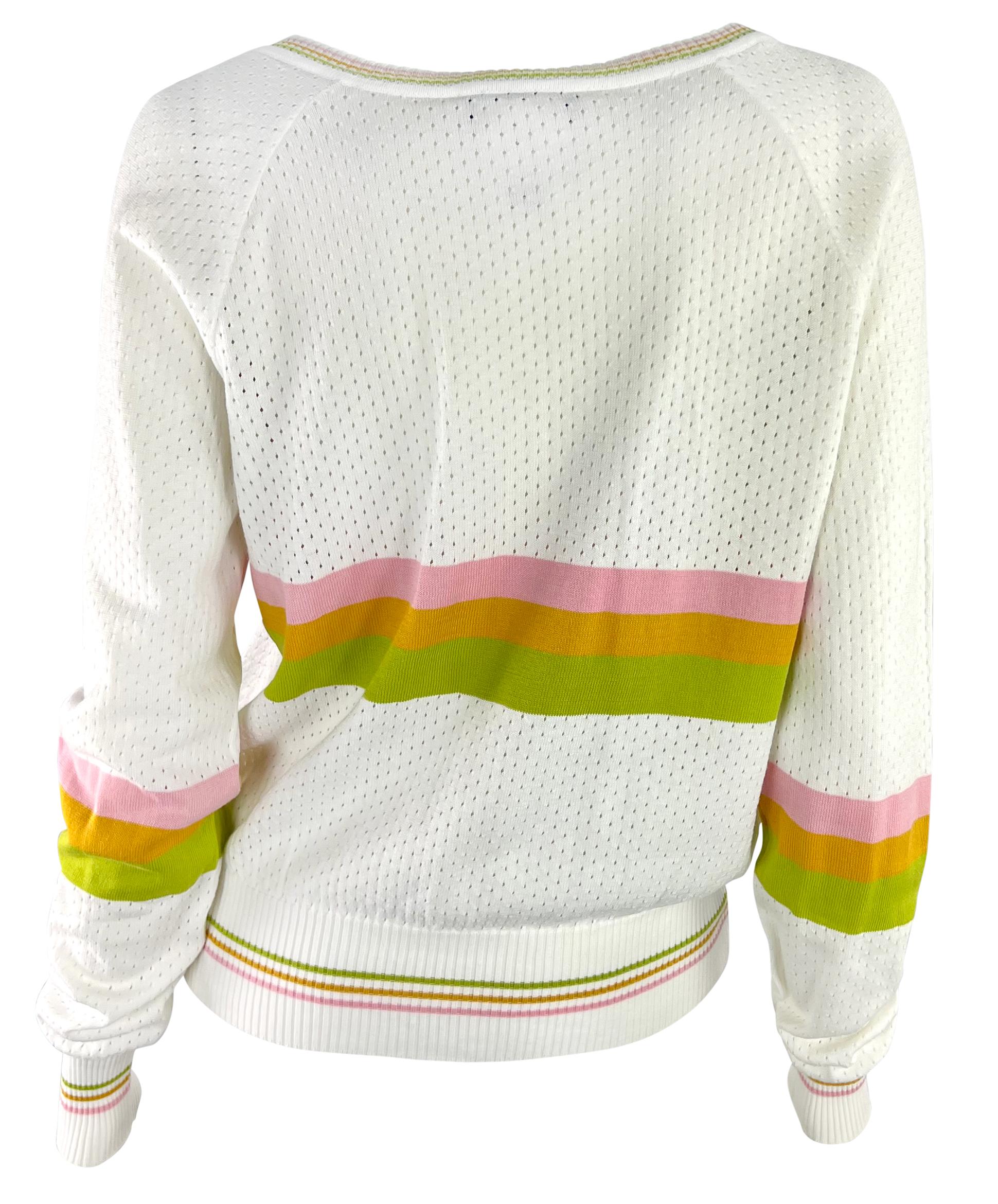S/S 2004 Christian Dior by John Galliano Sheer Perforated Knit White Logo V-Neck For Sale 1