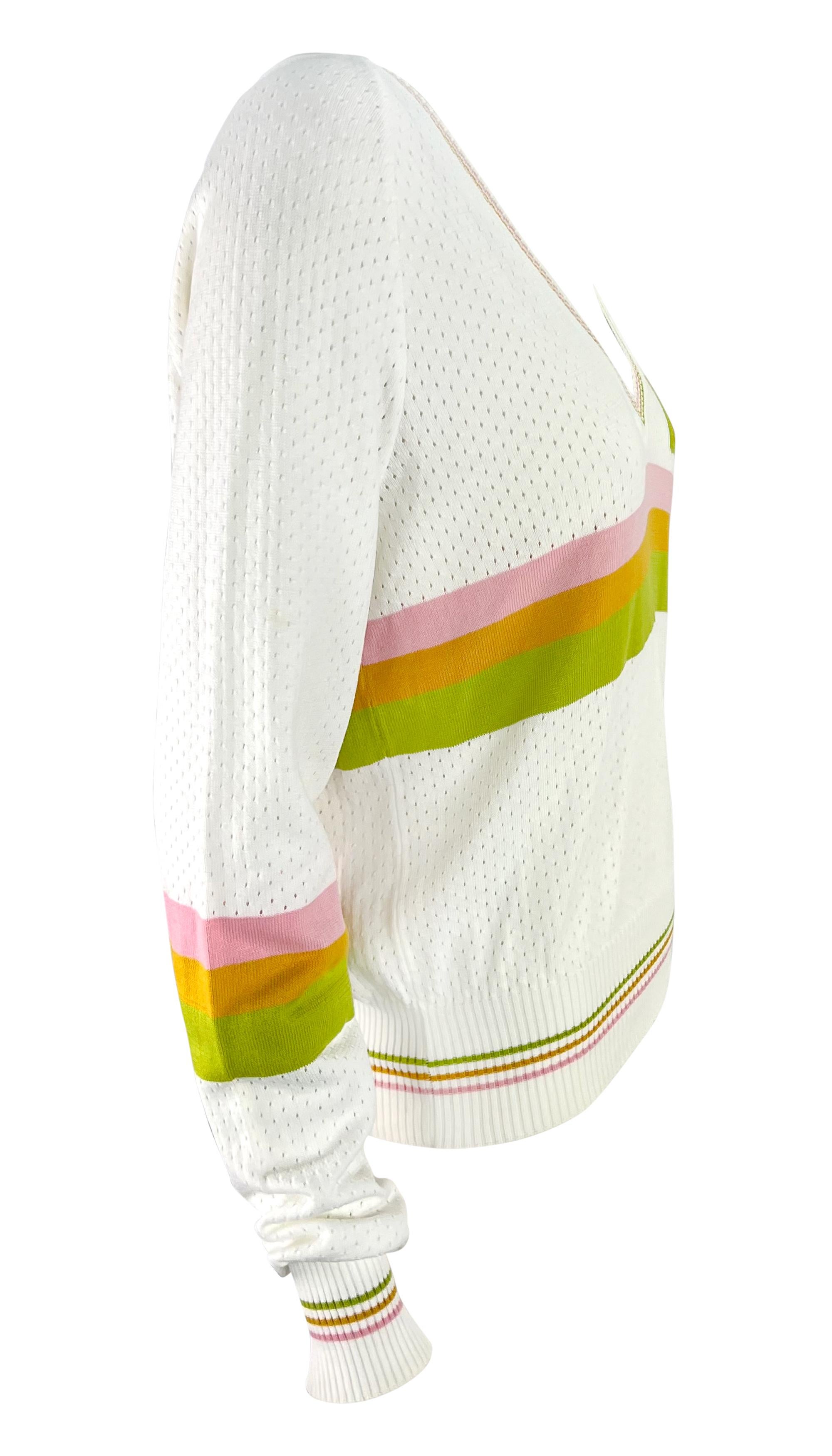S/S 2004 Christian Dior by John Galliano Sheer Perforated Knit White Logo V-Neck For Sale 2