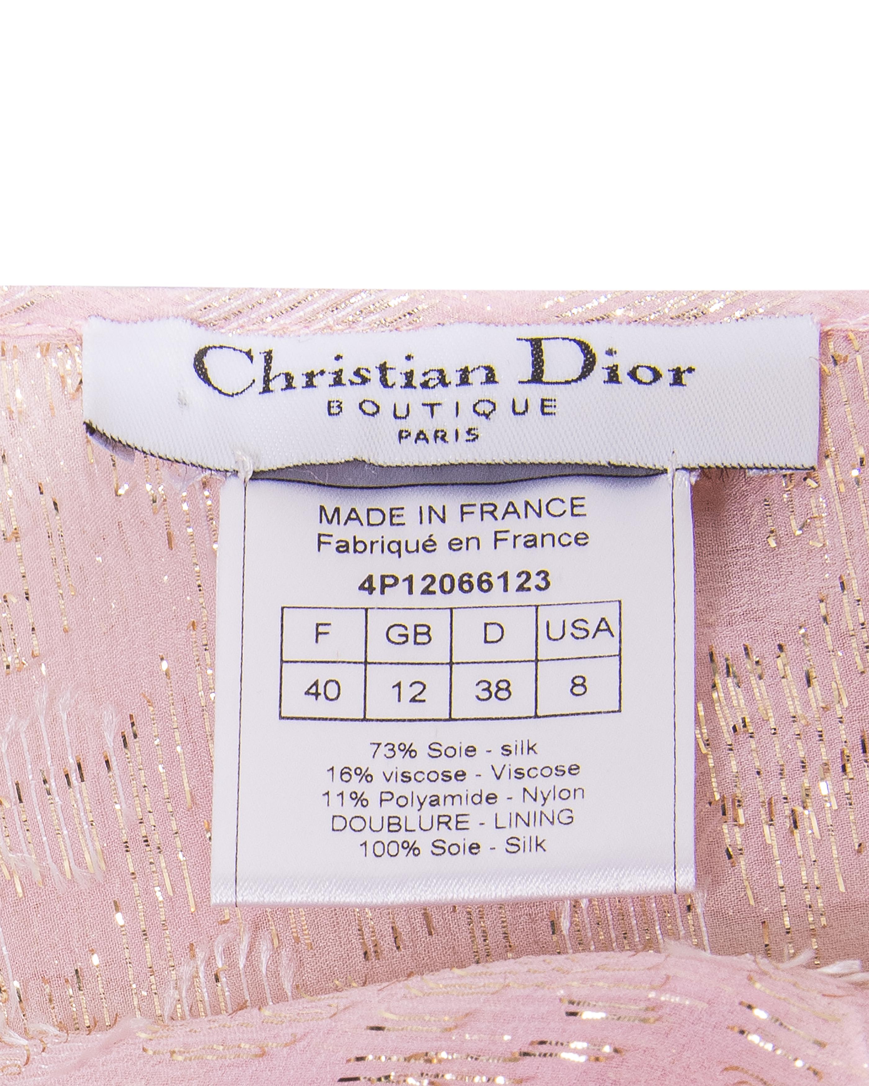 S/S 2004 Christian Dior by John Galliano Sheer Pink and Gold Ruffle Gown 10