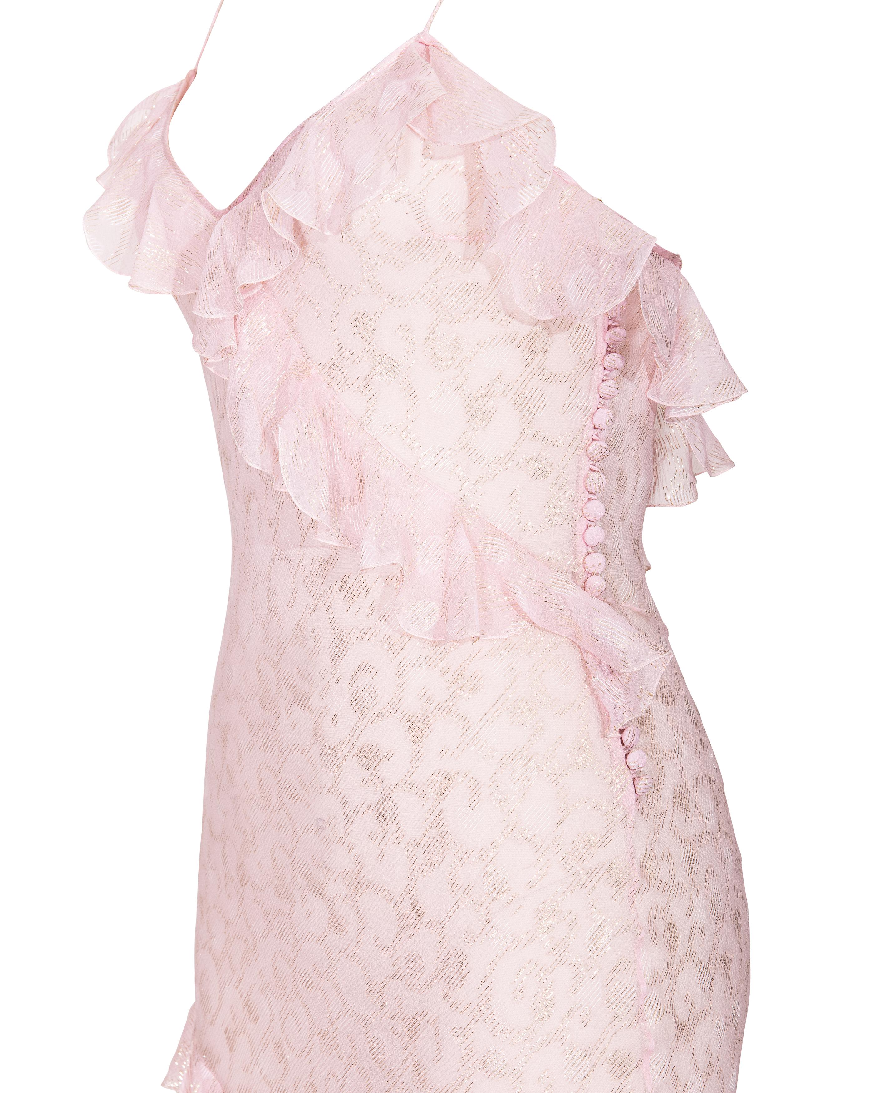 S/S 2004 Christian Dior by John Galliano Sheer Pink and Gold Ruffle Gown 5