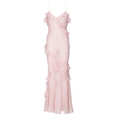 S/S 2004 Christian Dior by John Galliano Sheer Pink and Gold Ruffle Gown