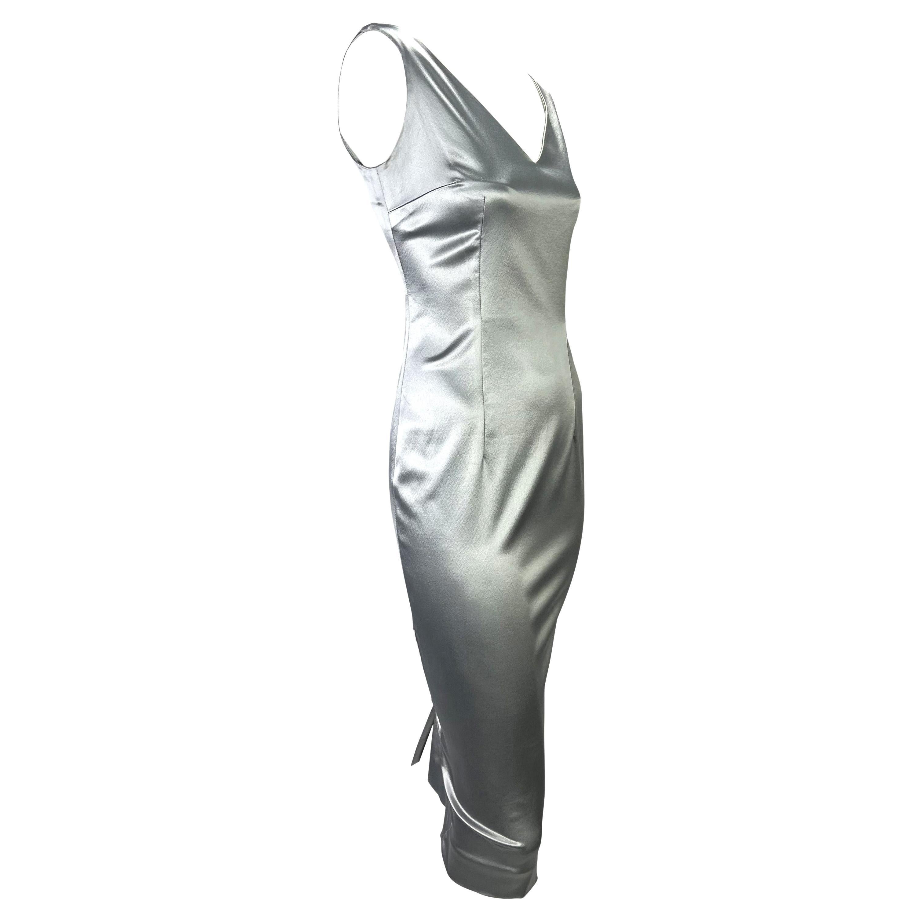 S/S 2004 Christian Dior by John Galliano Silver Satin Bodycon Tube Dress In Good Condition For Sale In West Hollywood, CA