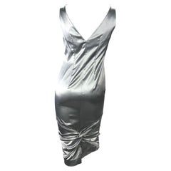 Vintage S/S 2004 Christian Dior by John Galliano Silver Satin Bodycon Tube Dress