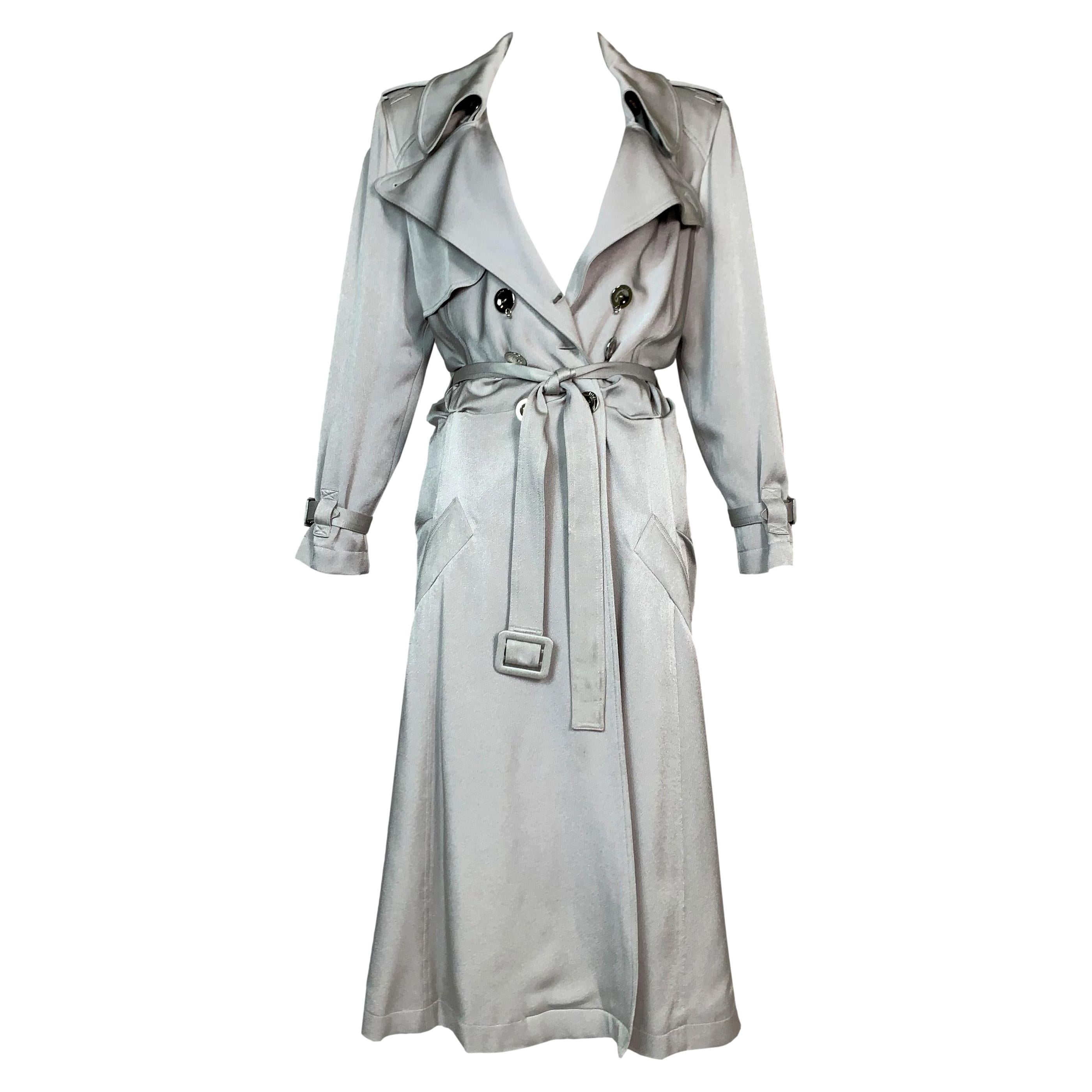 S/S 2004 Christian Dior by John Galliano Silver Satin Trench Coat Jacket