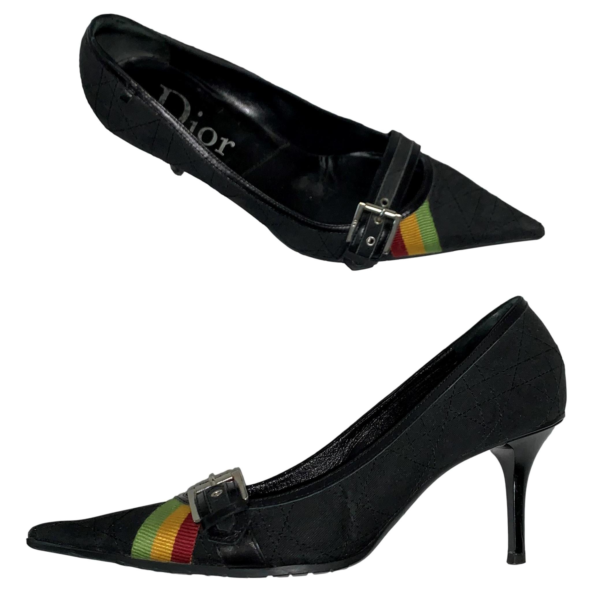 S/S 2004 Christian Dior John Galliano Black Rasta Pointy Toe Kitten Heels 41