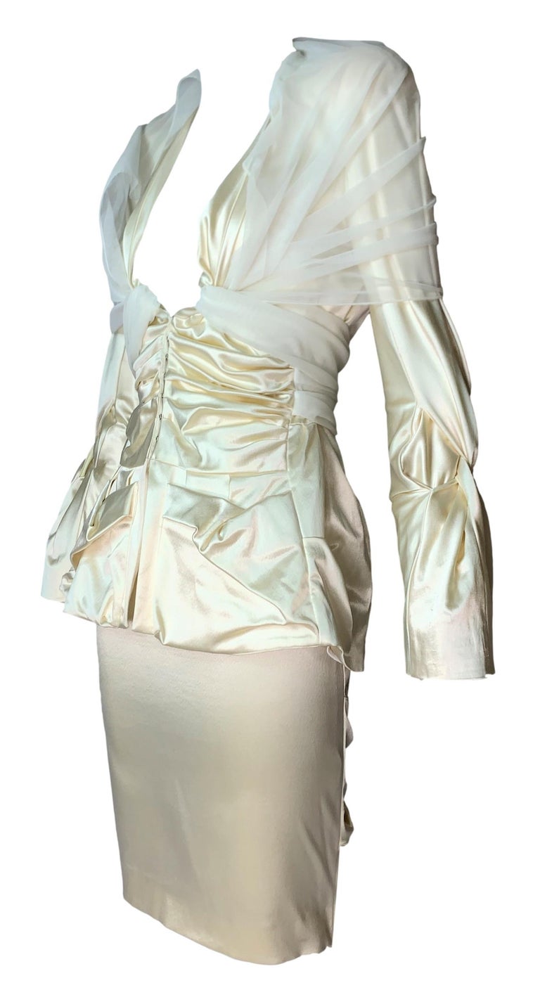 S/S 2004 Christian Dior John Galliano Ivory Satin Tulle Plunging Skirt ...