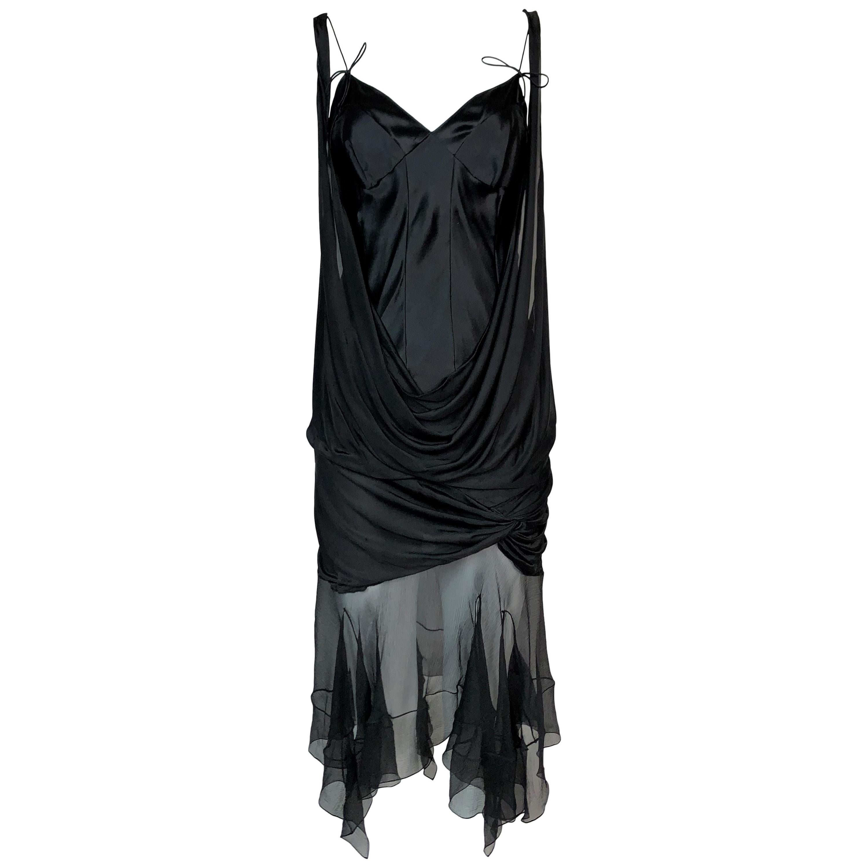 S/S 2004 Christian Dior John Galliano Layered Black Sheer Silk Mini Dress