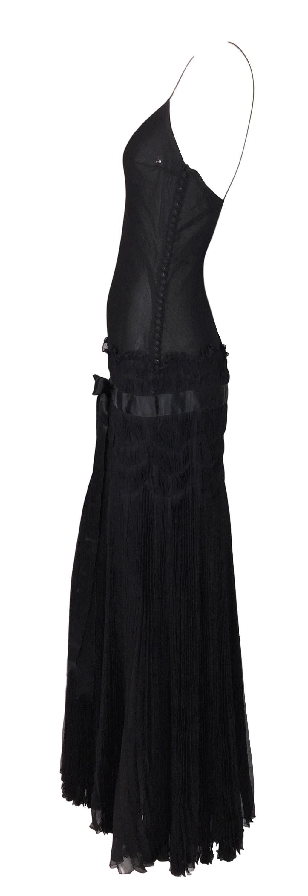 S/S 2004 Christian Dior Unworn Sheer Black 20's Flapper Drop Waist Gown Dress In New Condition In Yukon, OK