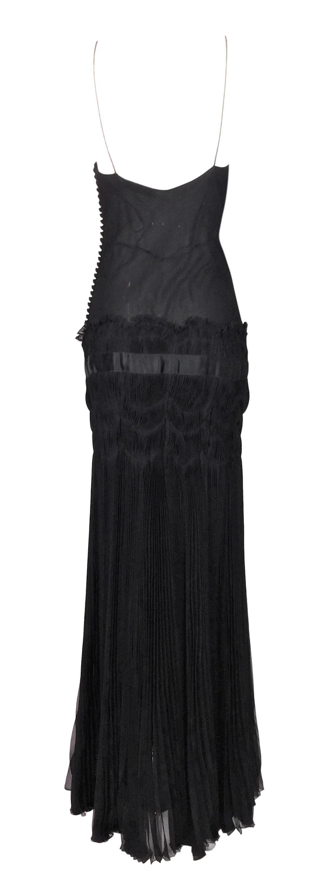 Women's S/S 2004 Christian Dior Unworn Sheer Black 20's Flapper Drop Waist Gown Dress