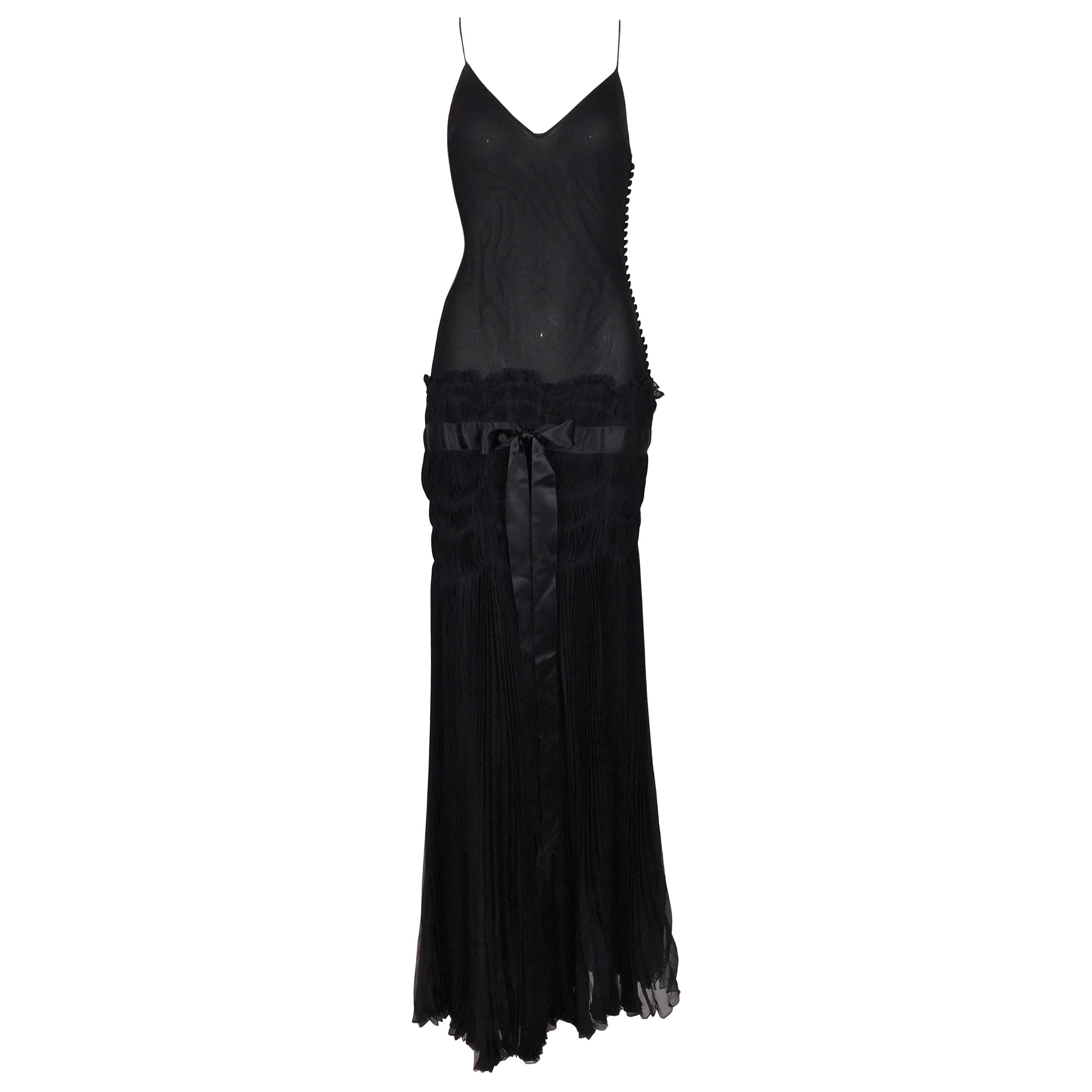 S/S 2004 Christian Dior Unworn Sheer Black 20's Flapper Drop Waist Gown Dress