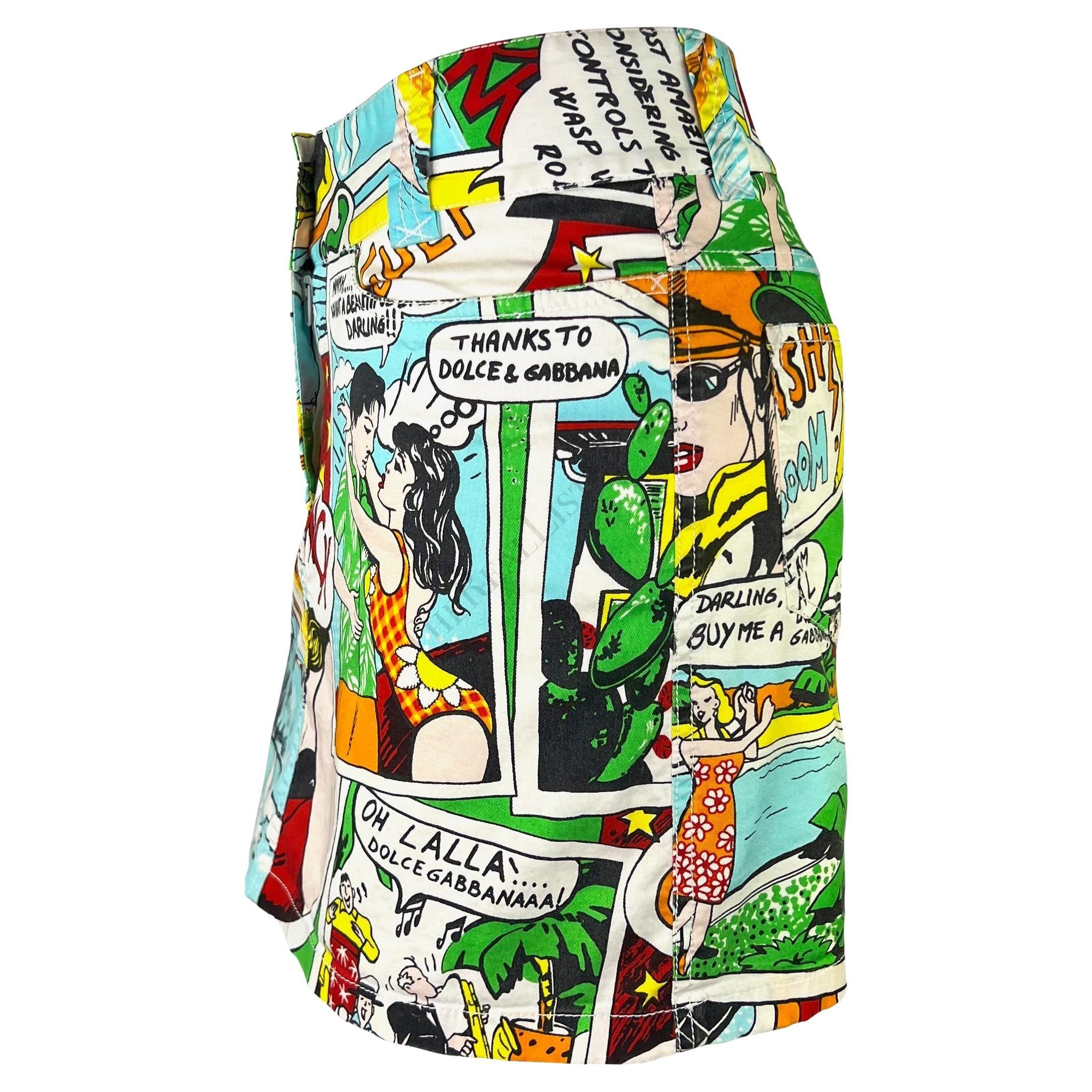 Green S/S 2004 Dolce & Gabbana Logo Comic Book Pop Art Print Multicolor Mini Skirt For Sale