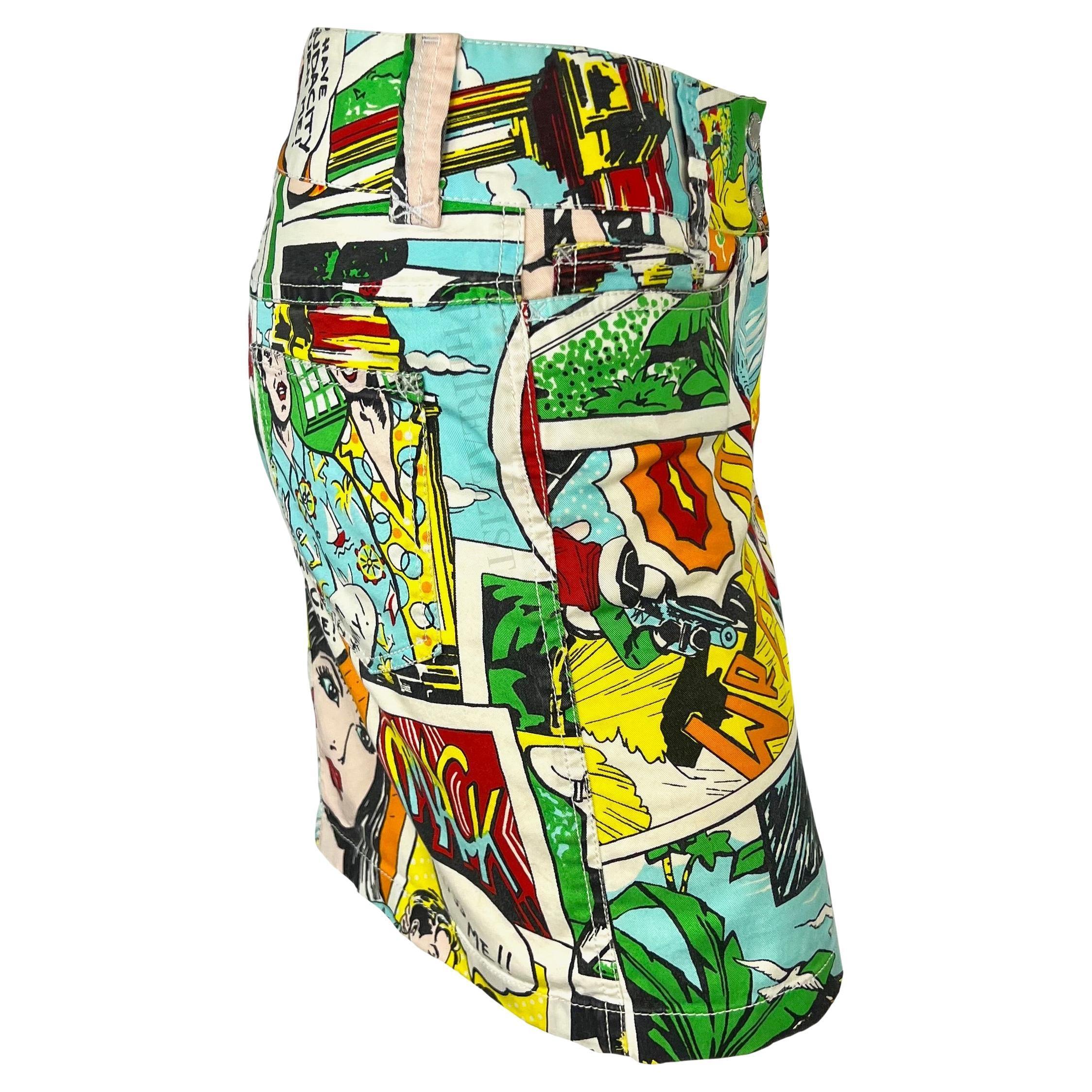 Women's S/S 2004 Dolce & Gabbana Logo Comic Book Pop Art Print Multicolor Mini Skirt For Sale